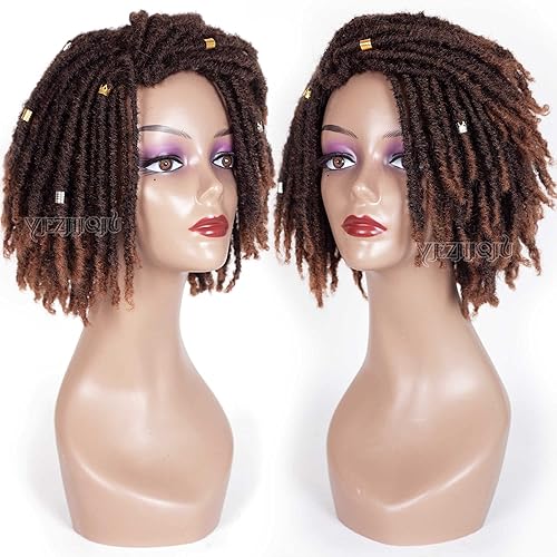 Miniatura 3 de YEZHIQIU 8Inches Short Dreadlock Wig Natural Ombre Color Synthetic Hair Nu Faux Afro Dreadlock Wigs Heat Resistant Breathable Faux Locs Braids Hair