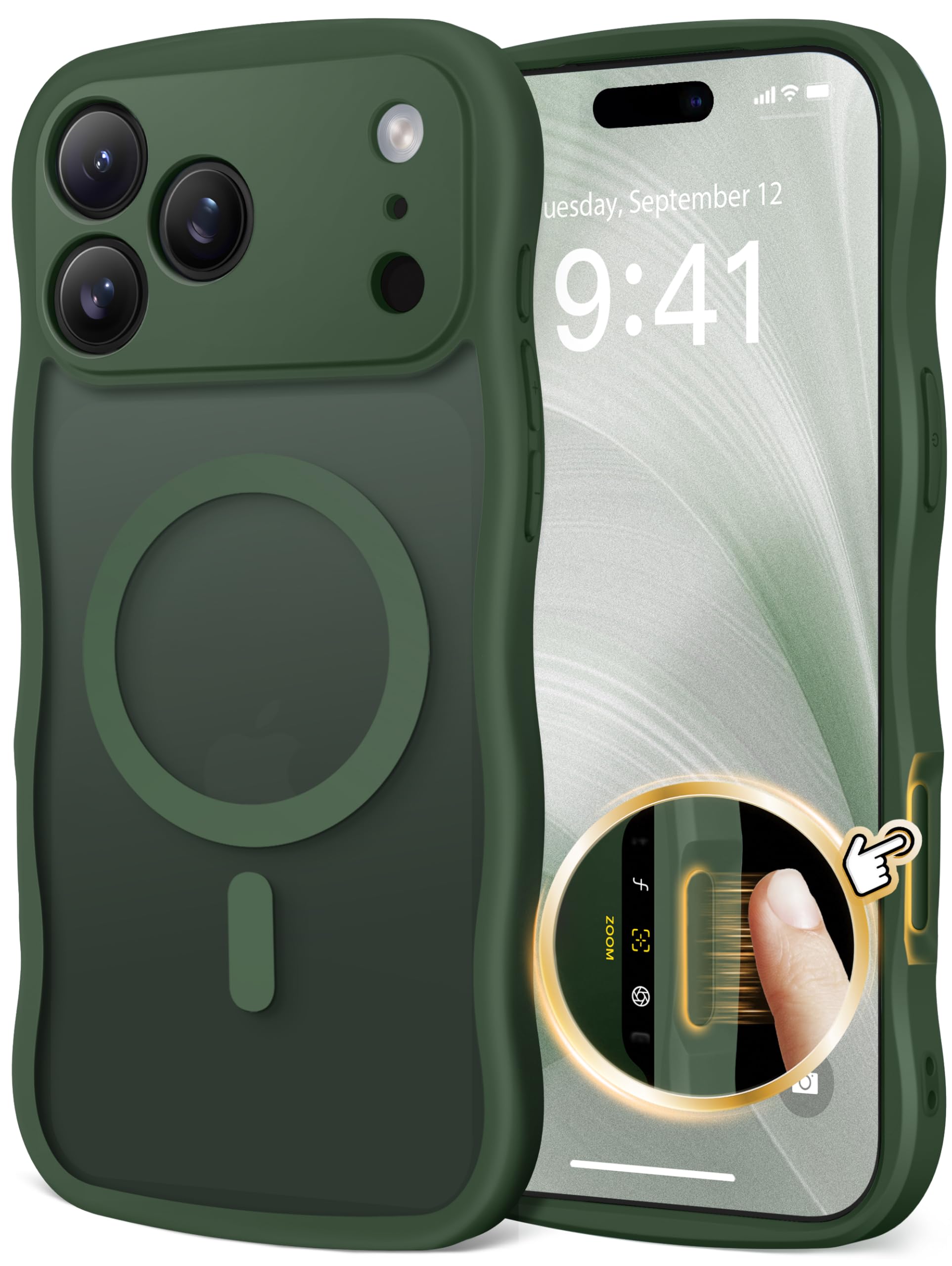 Coque iPhone 17 Pro Wave de CAPRARO en vert profond mat et compatible MagSafe - 8