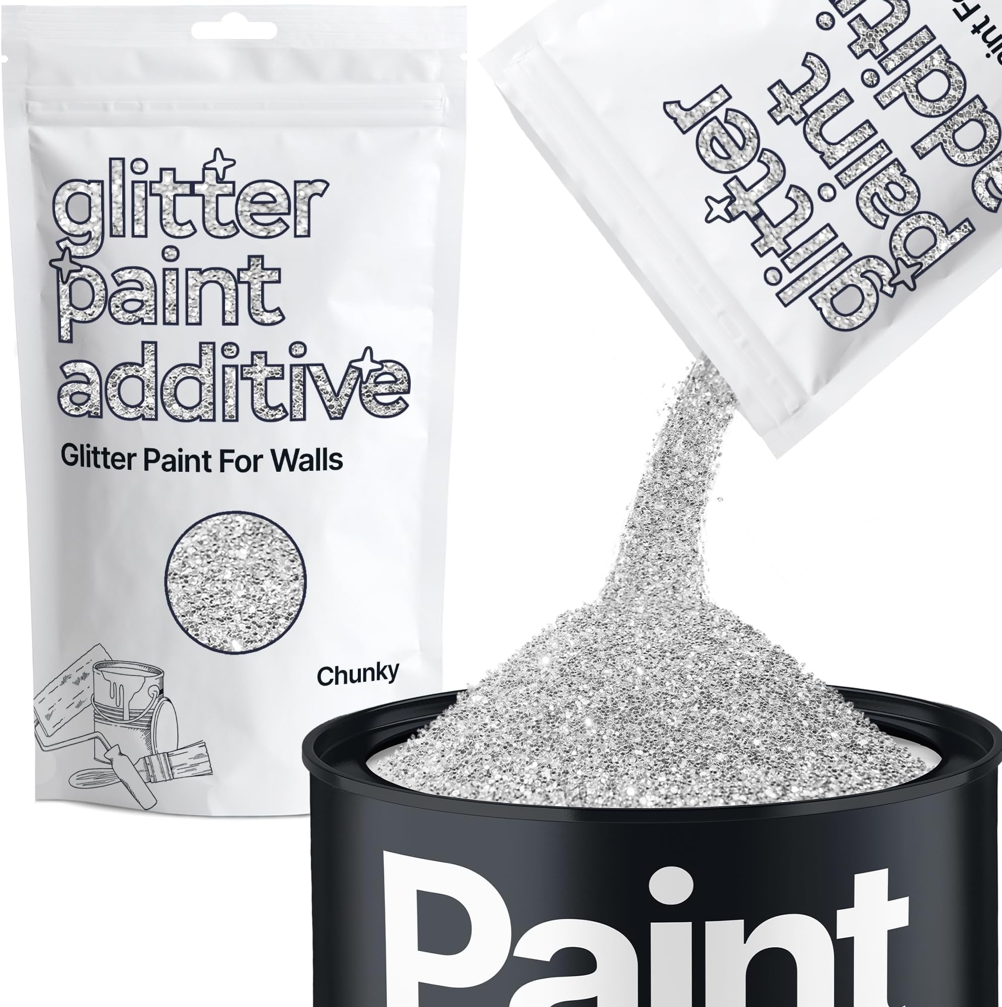 Silver Glitter Paint Additive Chunky 100g for Adding Sparkle to Paints & Varnish | Paint Walls Sparkly Add to Emulsion, Acrylic or Lacquer Indoor | Hemway