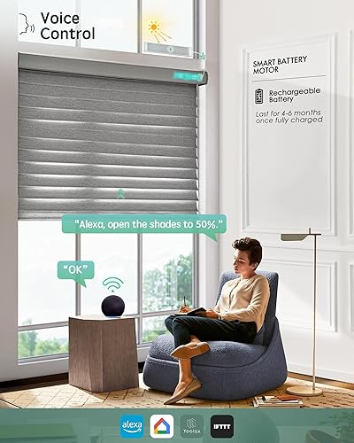 Miniatura 2 de Yoolax Shangri-La - Persianas motorizadas transparentes con filtro de luz para ventanas interiores, persianas opacas inteligentes con control de