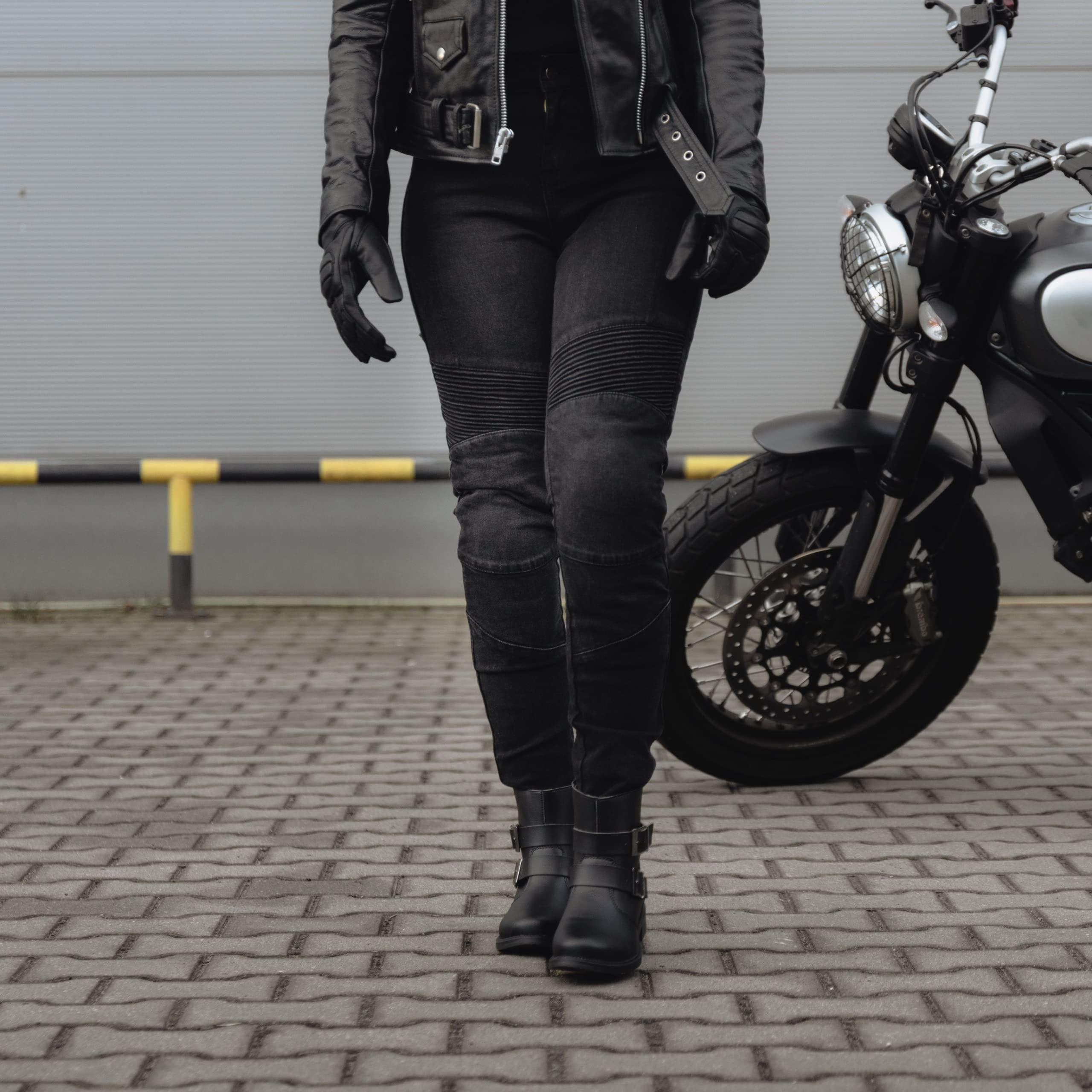 OZONE MOTO Agness II Lady Jeans de Moto Femme | Doublure en Fibre d'aramide | Protecteurs de Genou Niveau 2 | Poches pour Protecteurs Hanches et Coccyx | Slim Fit