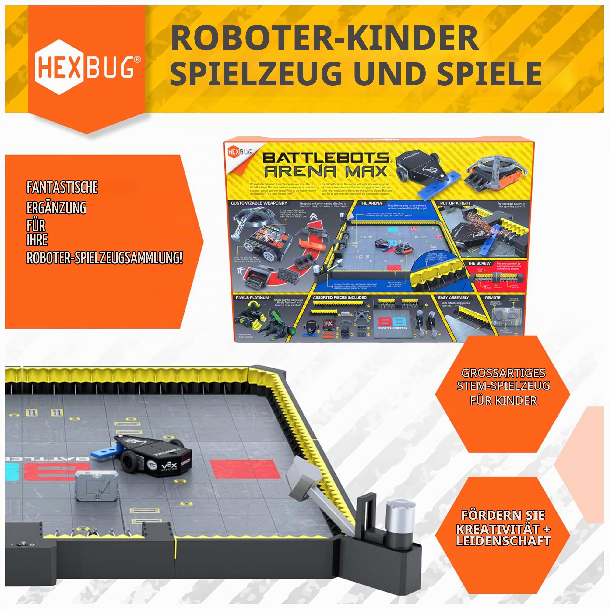 Hexbug BattleBots Arena MAX, Multiplayer Robot Board Game for Kids, Remote Control Toy, Batteries Included, for Boys and Girls Ages 8 and Up
