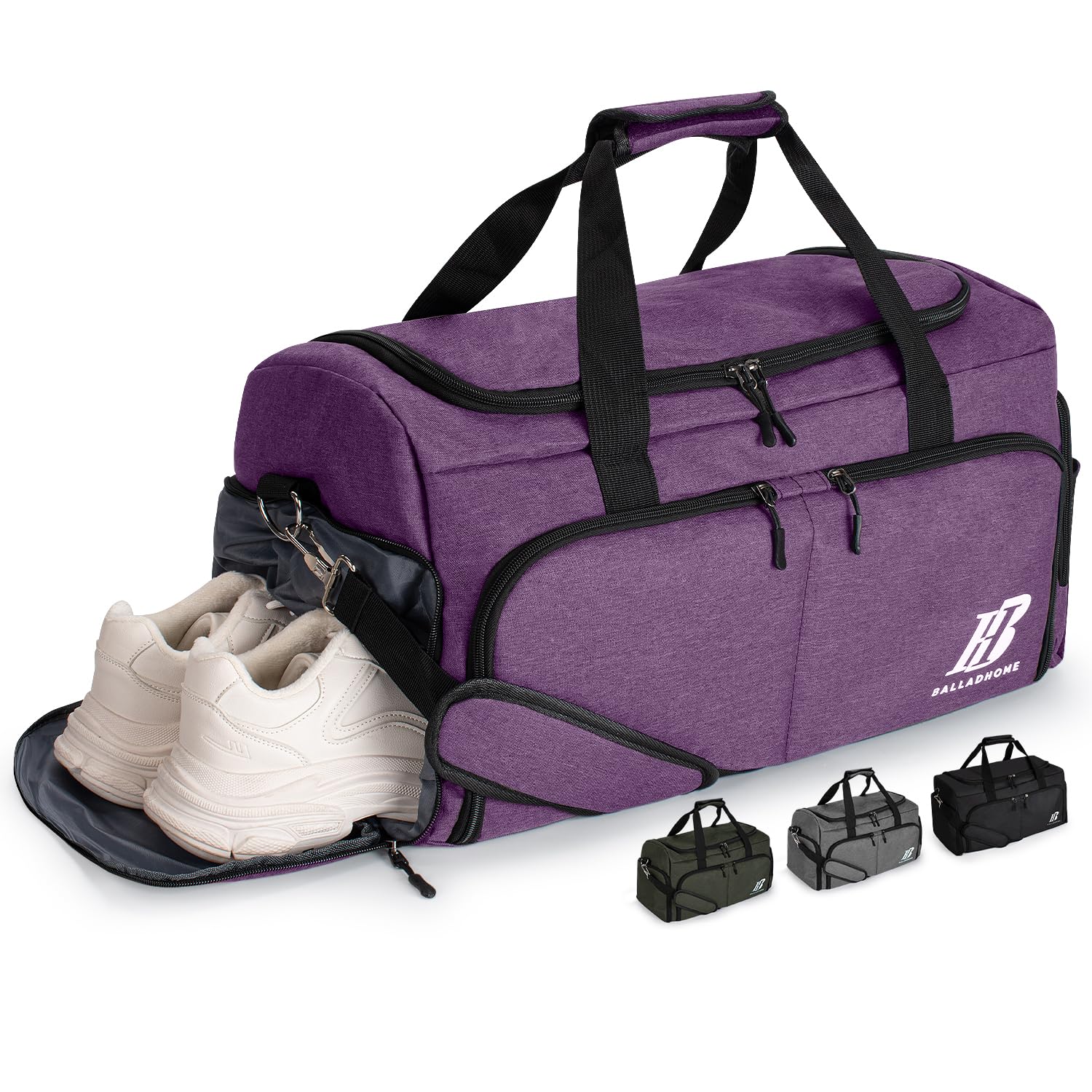 BalladHome Bolsa Deporte Gimnasio Bolsa de Viaje con Compartimento para Zapatos Bolsos Deportivos Sport Gym Bags Fin de Semana Travel Duffle Bag para Hombre y Mujer (42L, Morado)-U