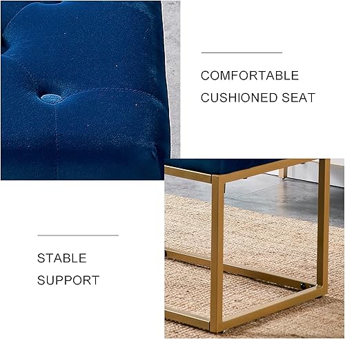 Miniatura 6 de pouseayar Reposapiés otomano, otomano para sala de estar y dormitorio, silla de tocador cuadrada, taburete de terciopelo con patas de metal, asiento