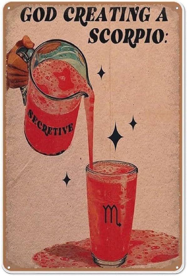 Retro Metal Tin Sign 6 X 8 Inches Scorpio Zodiac Tin Sign Astrology Poster Wall Decor Wall Decor Home Yard Sign Plaque Metal Decor for Bar Man Cave Home Wall Art Decorative Sign
