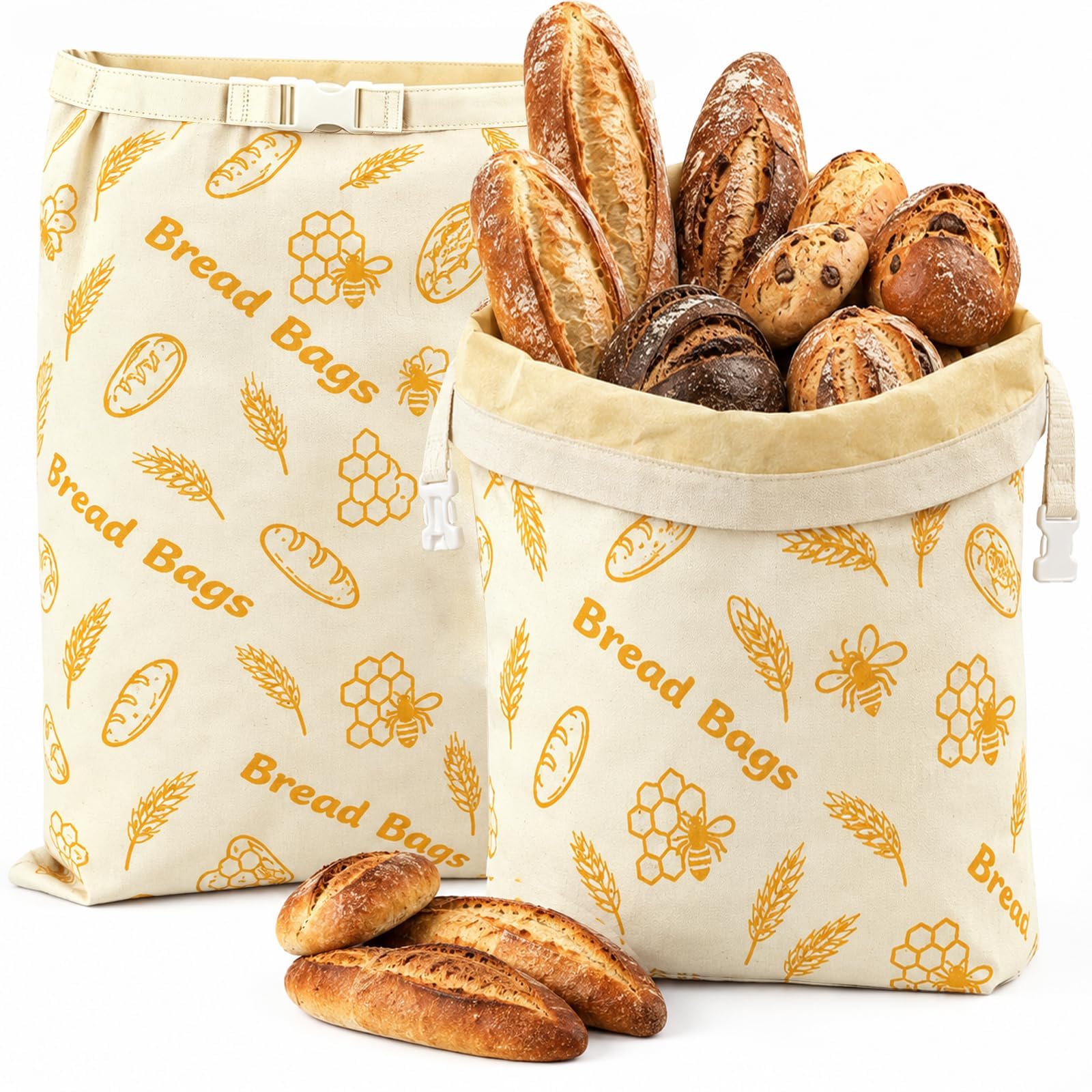 FLYGRRIV Bienenwachs Brotbeutel 2 Stück, Wiederverwendbar für Brot 43×33 cm
