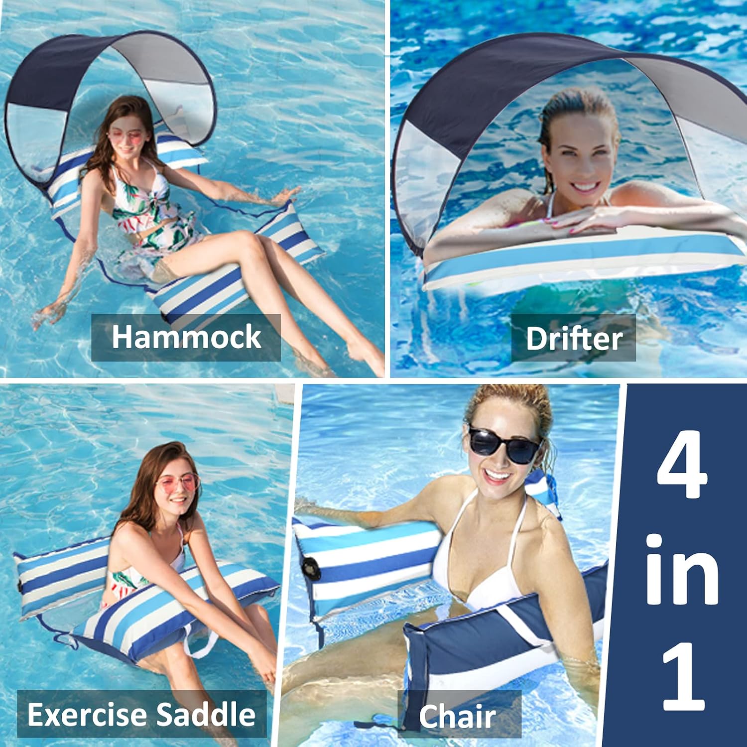 COOLCOOLDEE Pool Float with Canopy UPF50+,Fabric and XL,Pool Floats Adult Size,Pool Loungers Hammock with Shade