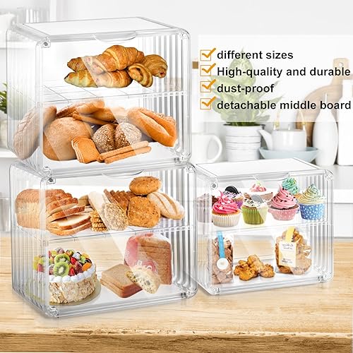 Miniatura 6 de Panera de doble capa contenedor de plástico duradero para almacenamiento de alimentos cajas de pan transparentes para encimera de cocina panera para