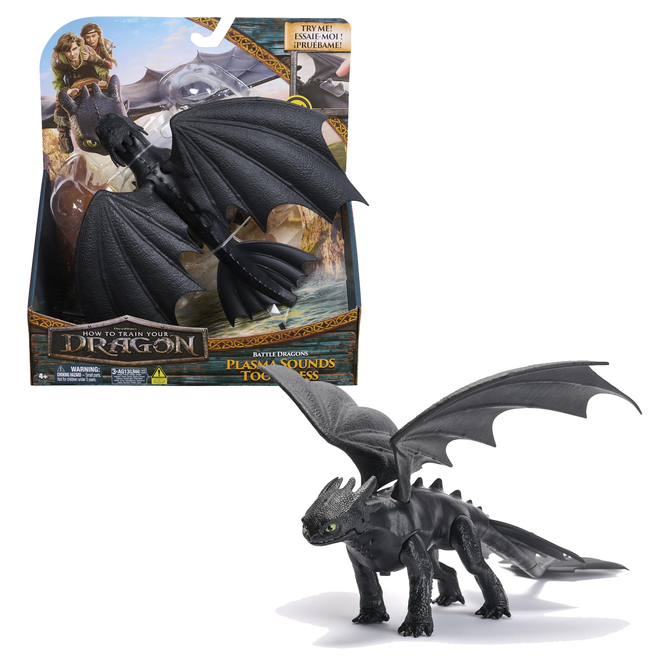Dreamworks Dragons, How to Train Your Dragon, Battle Dragons, Plasma Sounds Night Fury, 13” Action Figure, Kids Toys for Boys & Girls Ages 4 and up