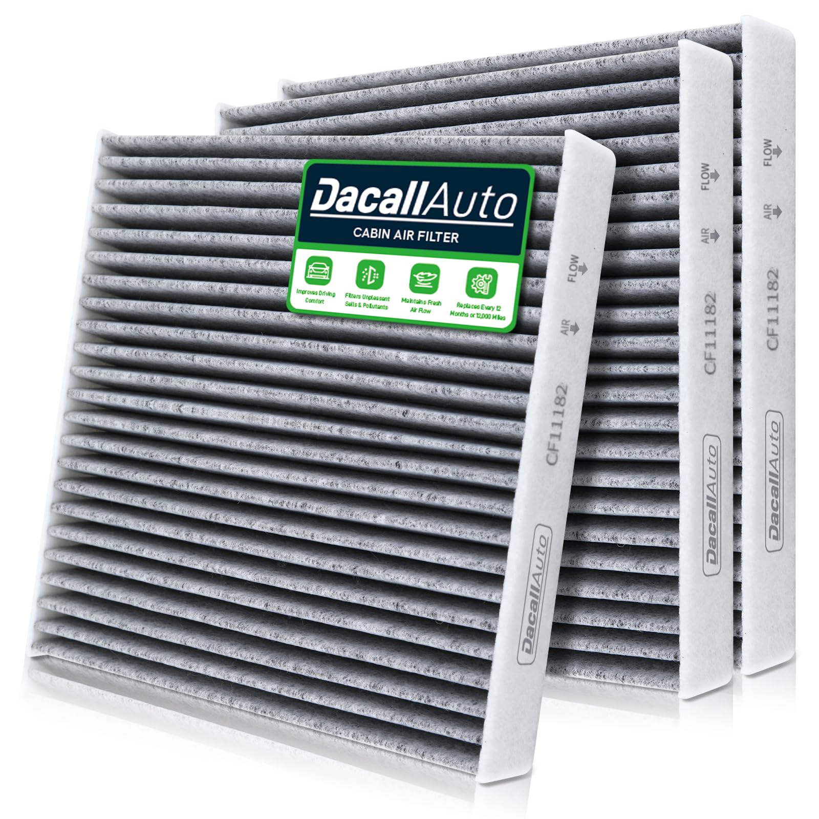 3pcs Set Activated Carbon Cabin Air Filter for Acura Integra, MDX, RDX, TLX; for Honda Civic, Clarity, CR-V, CR-Z, Fit, HR-V, Insight, Odyssey;