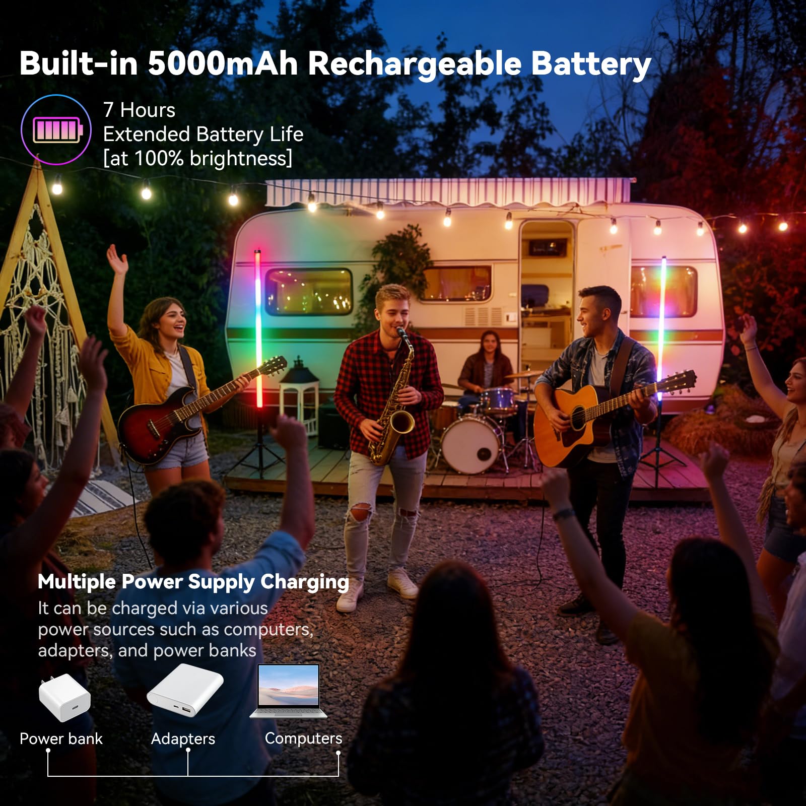 LUXCEO 2 Stück 120cm LED Videolicht Mood1Pro mit Stativ,2,4-G Fernbedienung,LED Handheld Fotografie Lichtdimmbar und Musikmodus,5000mAh Akku,RGB-Fotolampe für YouTube,TikTok,Partybar,Foto-Beleuchtung