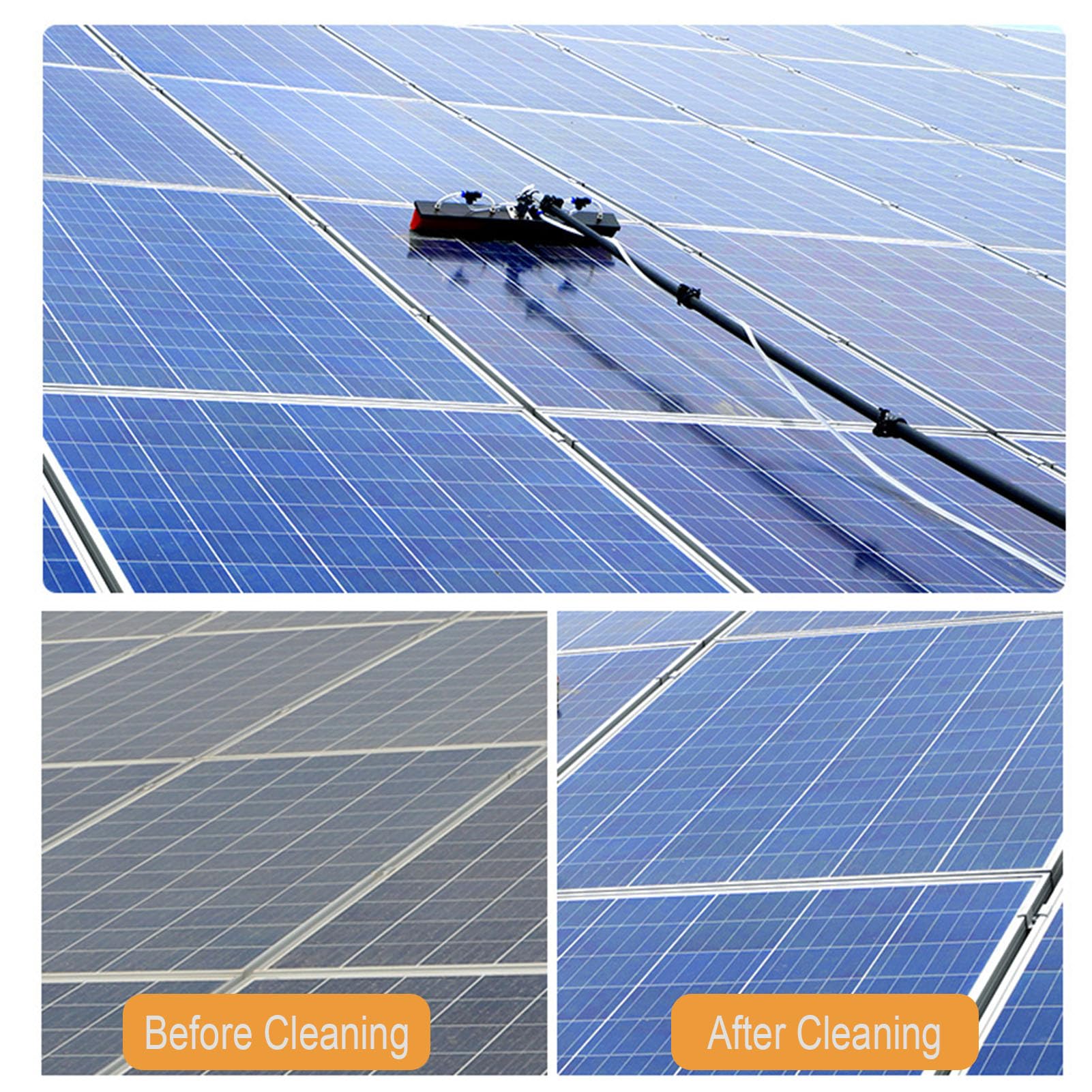 Set di spazzole telescopiche per la pulizia dei pannelli solari fotovoltaici, spazzola rotante ad acqua con connettore per tubo, ideale per la manutenzione dei moduli fotovoltaici.