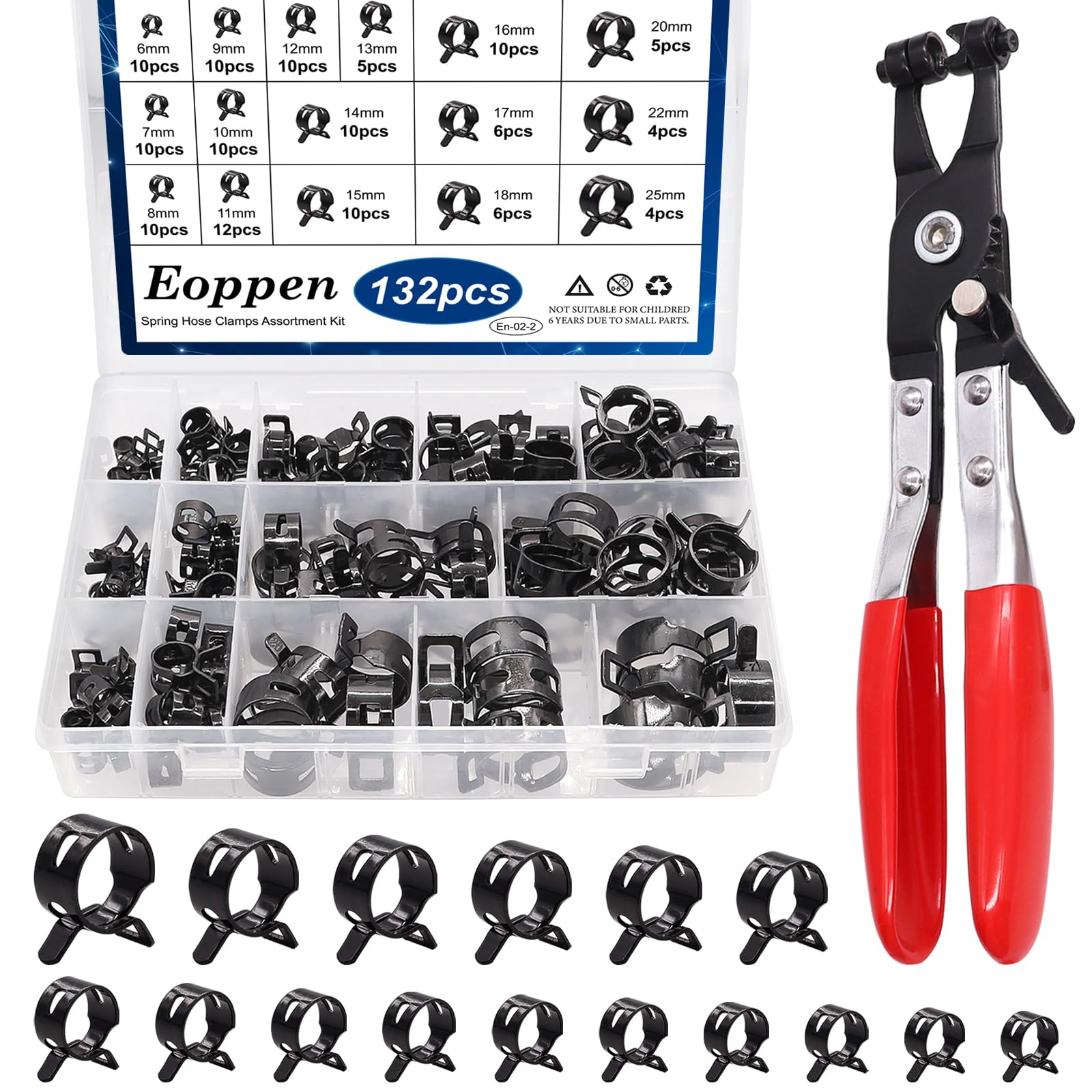 Eoppen 132Pcs Spring Hose Clamps Assortment Kit with Plier