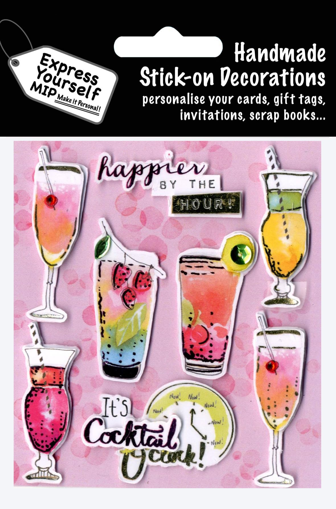 Express Yourself Mip Pink Cocktails & Drinks Diy Greeting Card Toppers Stick-On Craft Decorations Diyt489