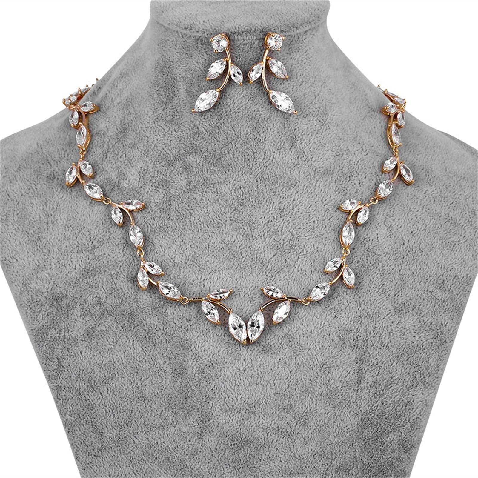 Conjunto de collar y pendientes de hojas para novias e invitadas de banquetes 5