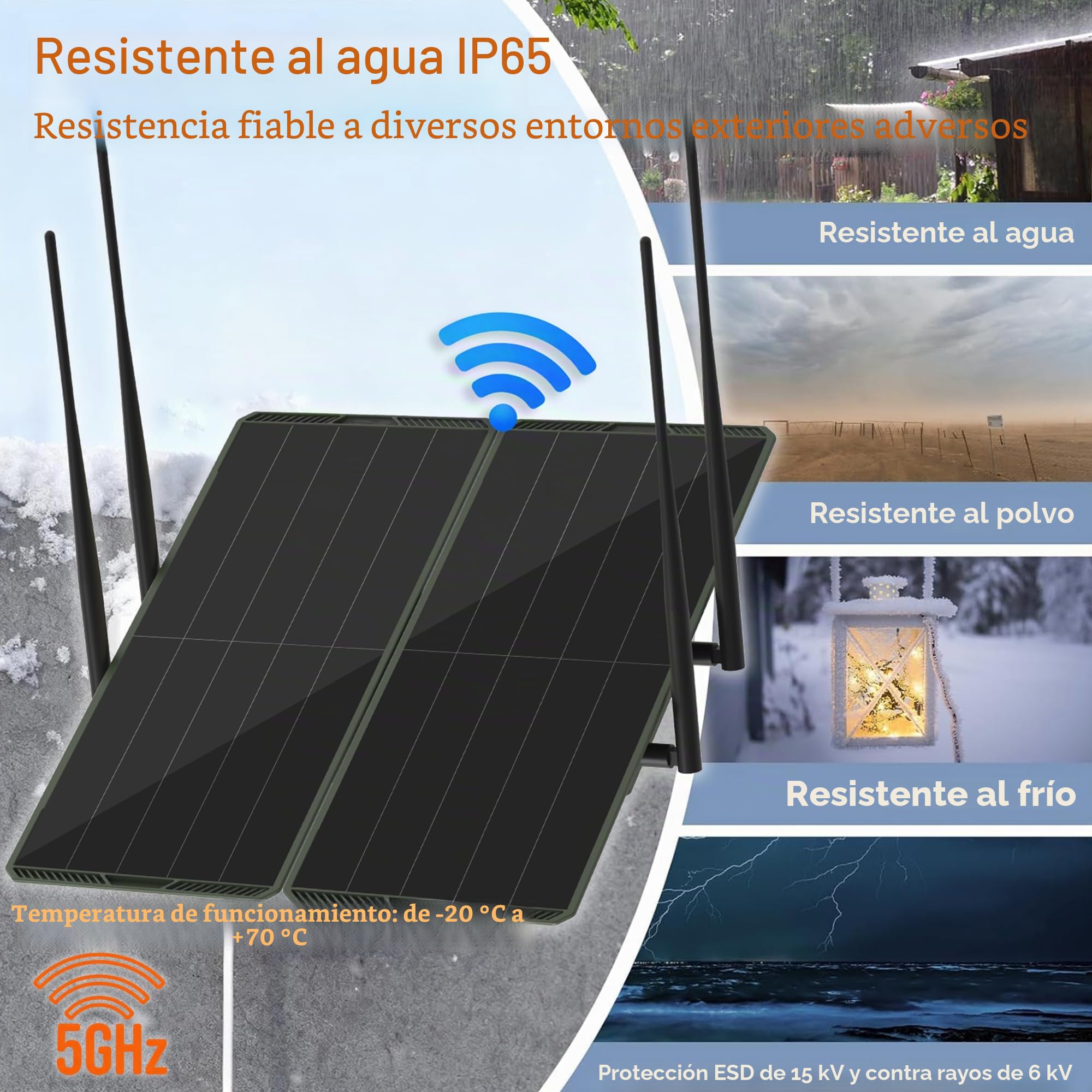 Panel solar de 30W para exteriores,doble banda,5.8G/2.4G,repetidor WiFi,amplificador extensor,cobertura de 300m,1200 Mbps,batería de 30000 mAh,IP65,soporta 100 dispositivos,para patio