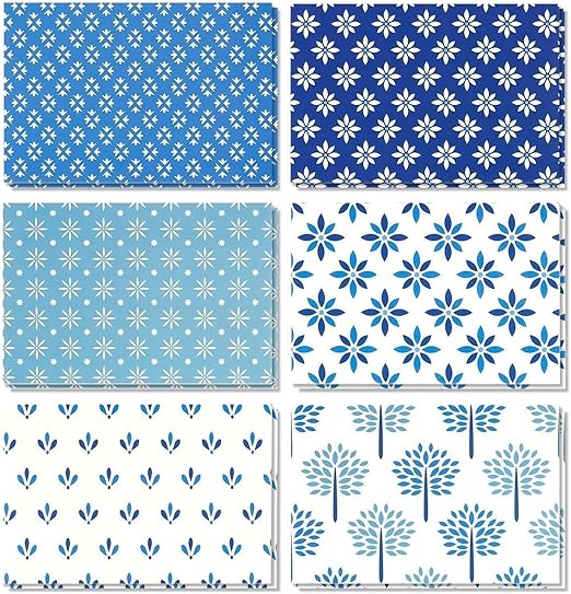 BEST PAPER GREETINGS 48 Pack Blue Stationery Notecards and Envelopes Set - 4x6-Inch All Occasion Thank You Notes for Birthdays, Business - 6 Floral Designs (Blank Inside) - Blank Cards And Envelopes
