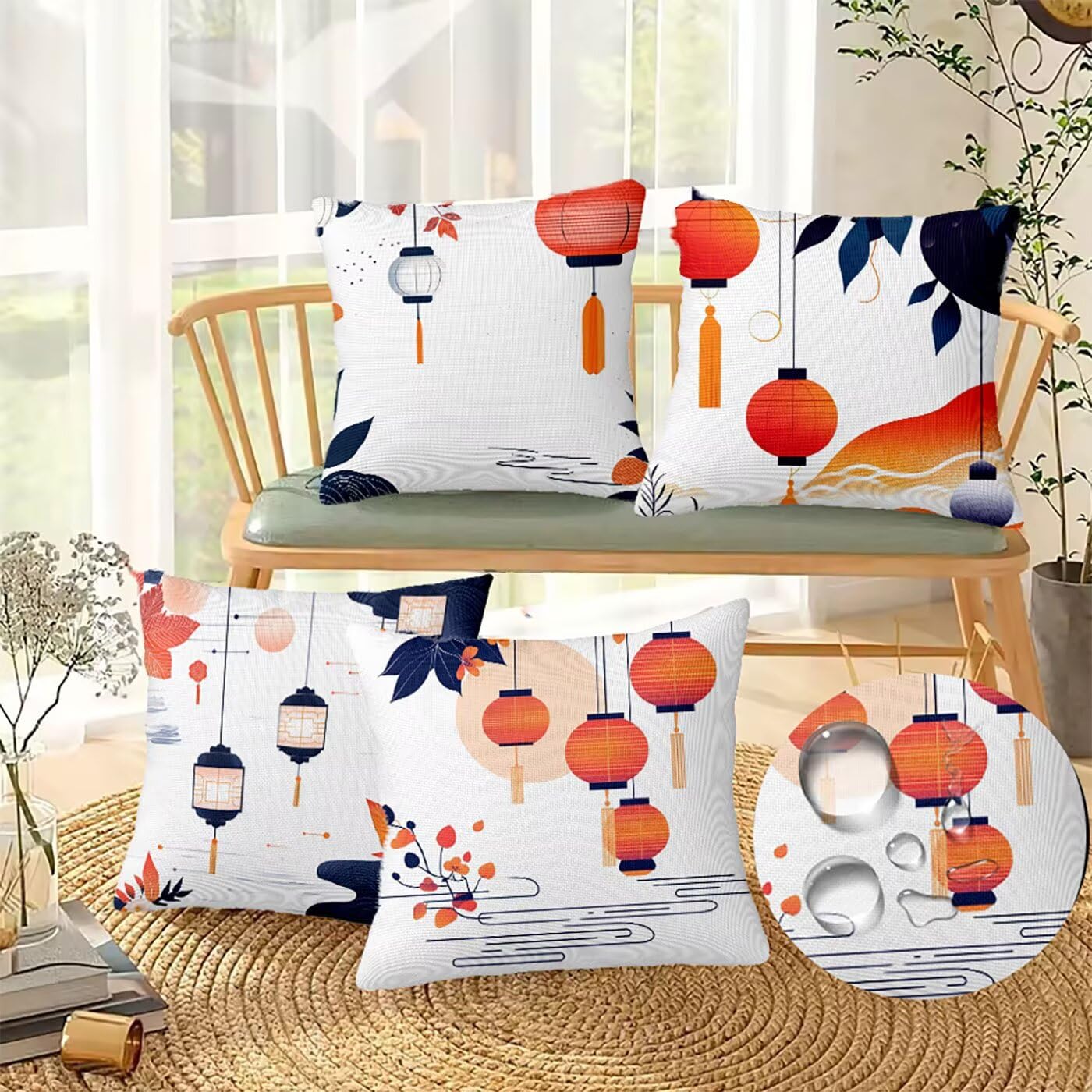 Set di 4 cuscini impermeabili da esterni, 50,8 x 50,8 cm, in velluto, stile retrò, decorativi, per mobili da giardino, divano e patio, stampa su entrambi i lati, regalo per primavera/estate/autunno