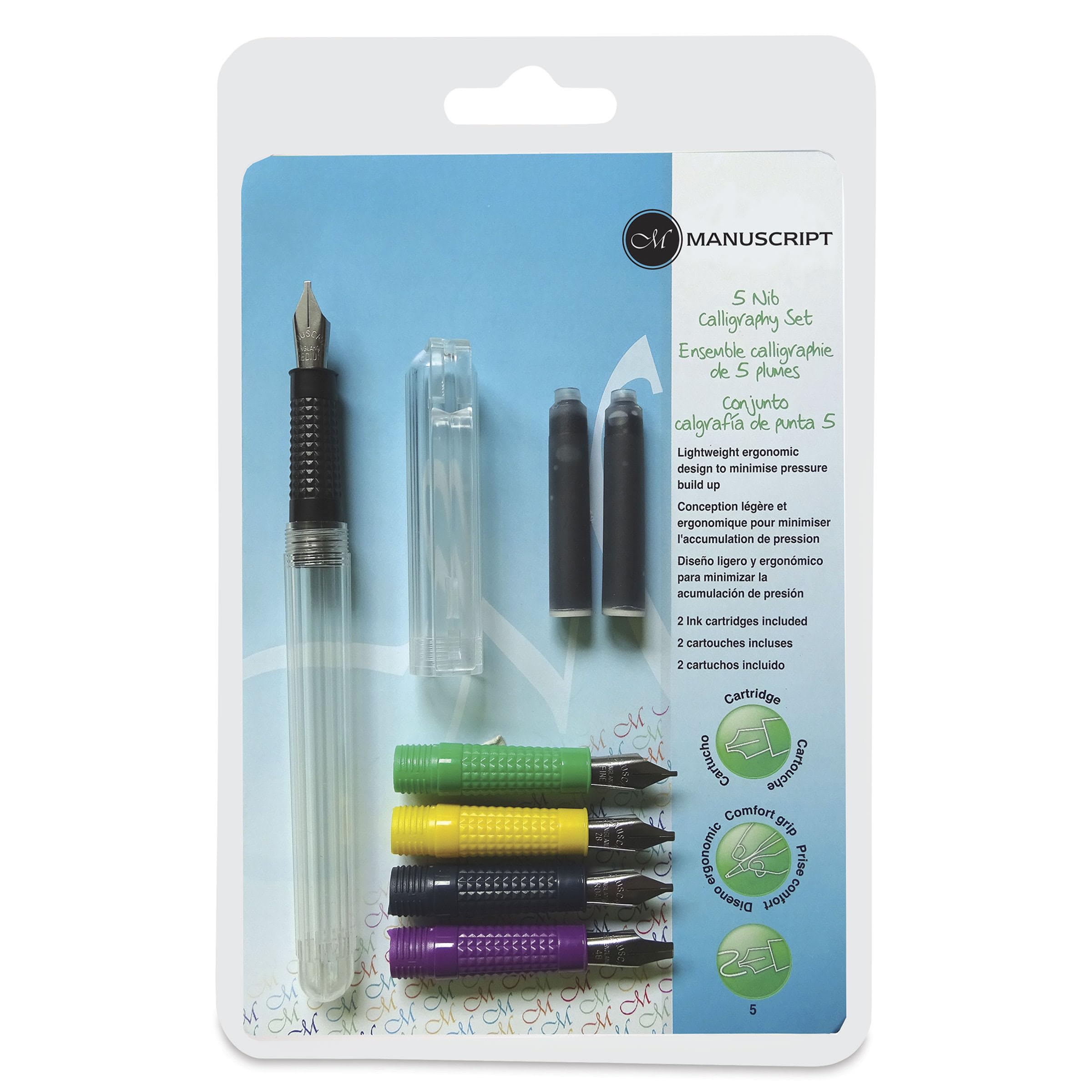 Manuscript 5 Nib Calligraphy Set – Dodec Fountain Pen, 5 Nib Sections, 2 Ink cartridges, Ideal for Those Starting Their Calligraphy Journey & for Those Looking to Expand Their Calligraphy Skills
