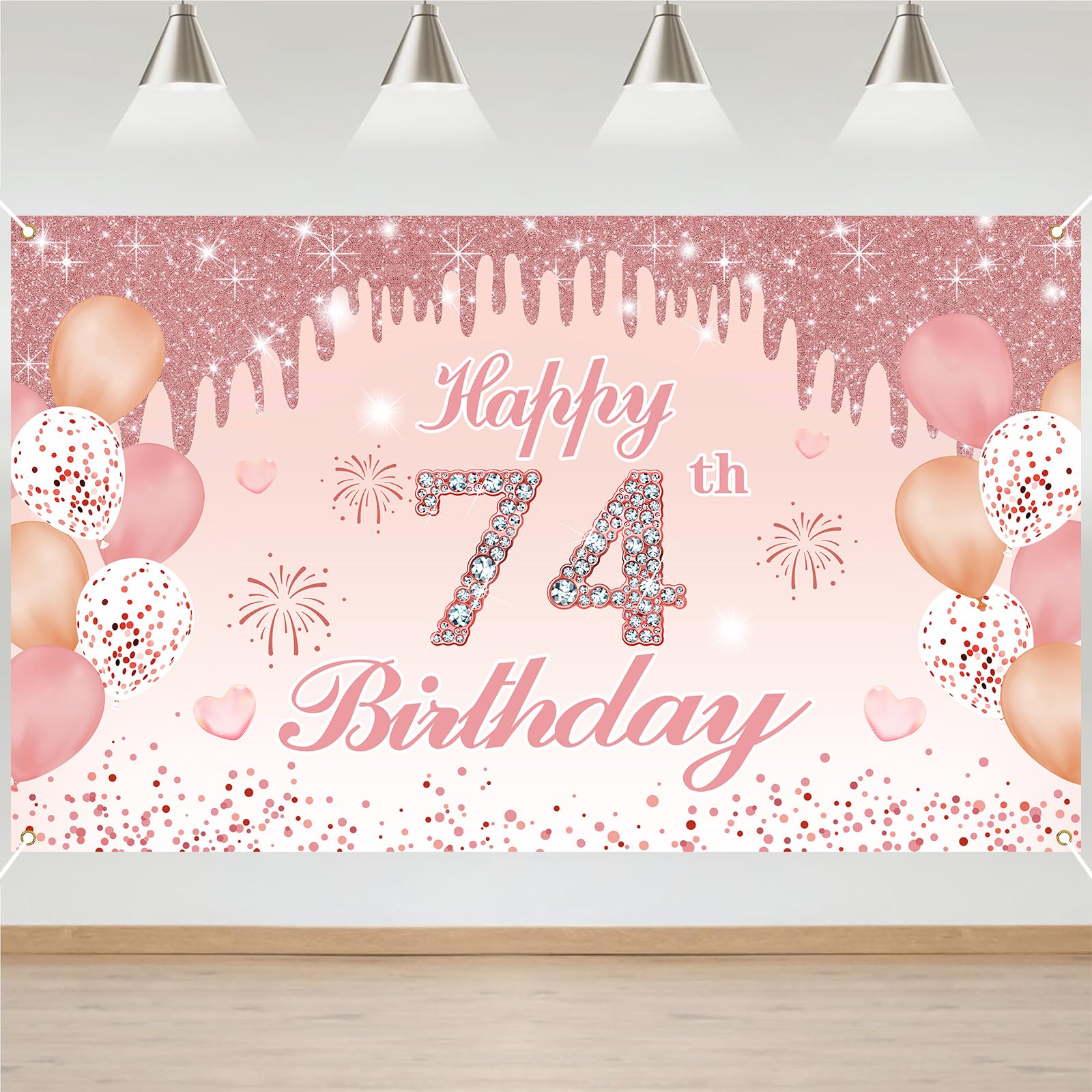 74th Birthday Decorations Door Banner Pink Happy Birthday Banner for Party Backdrop for Women Home Outdoor Cover Party Decoration Supplies Poster — image 1