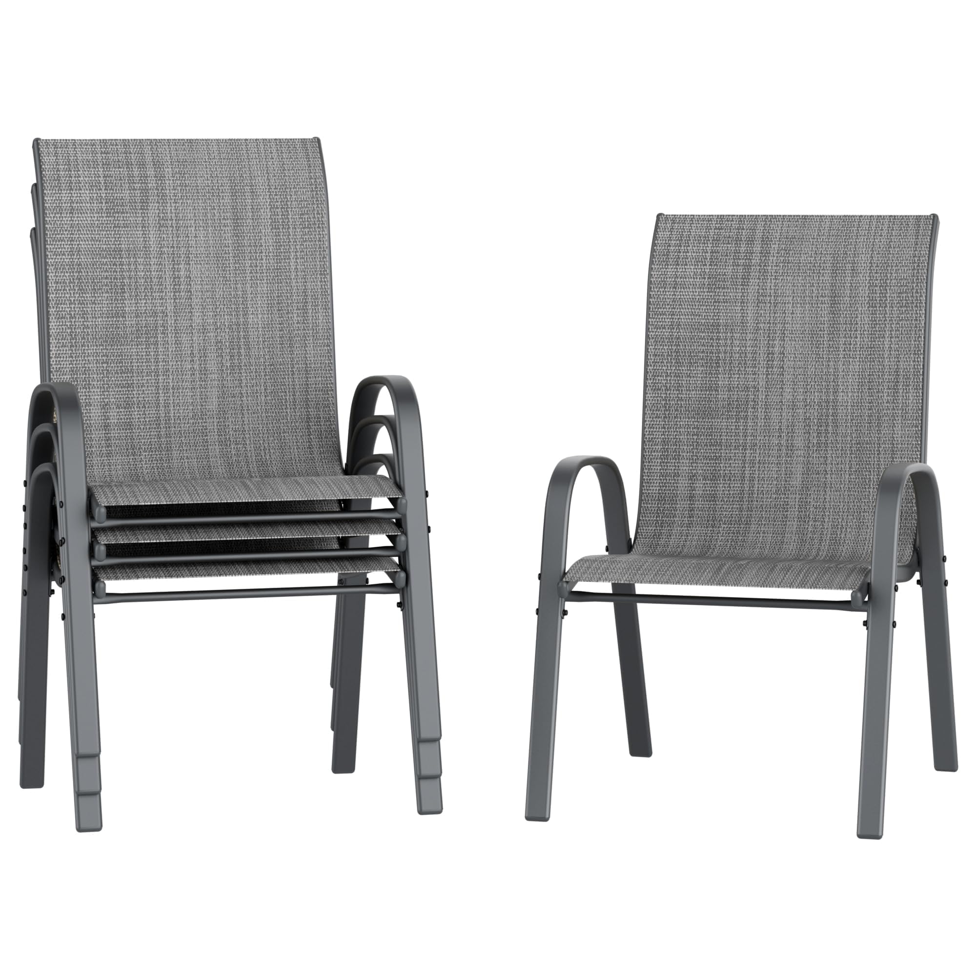 Amopatio Patio Chairs Set of 4, Breathable Garden Outdoor Furniture for Backyard Deck,Outdoor Stackable Dining Chairs for All Weather(Dark Grey)