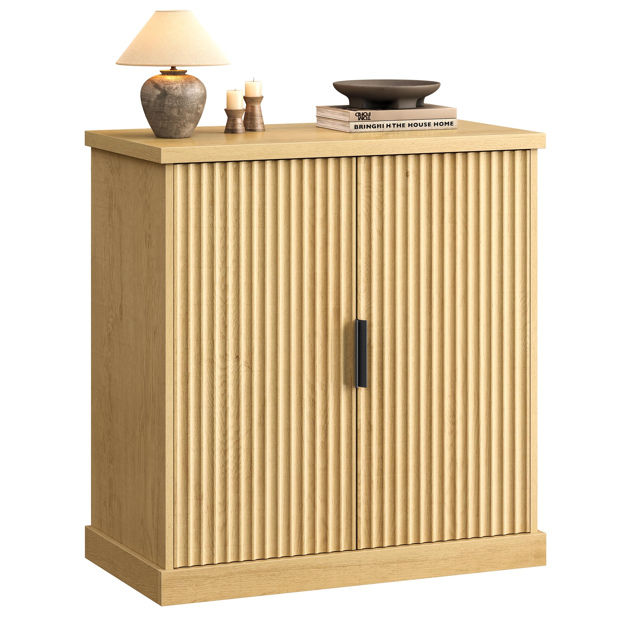 VASAGLE MAXE Collection Buffet Cabinet in Oak Beige, front view.