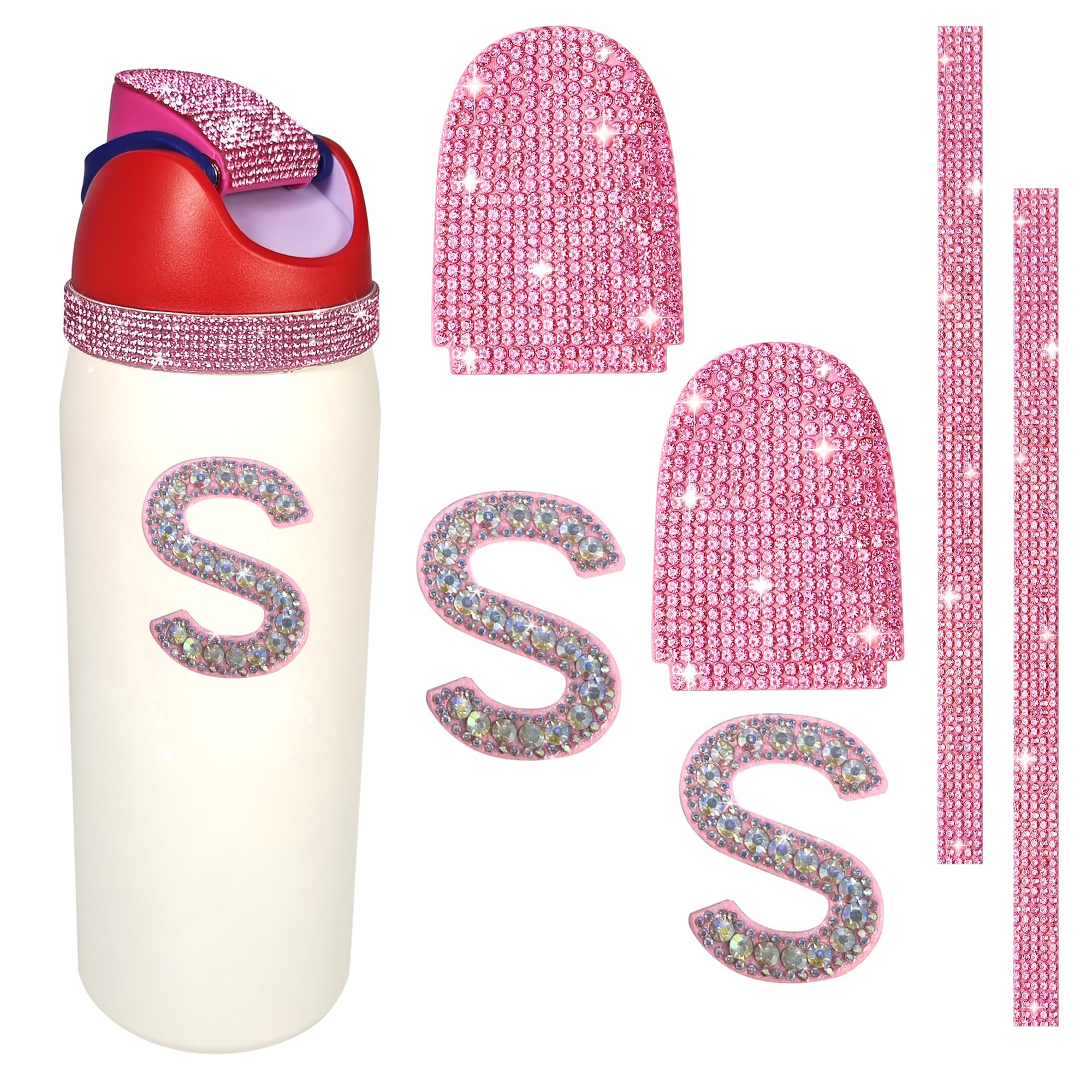 Rhinestone Letters Stickers for Owala Bottle Acc (S, Pink-2) | Sparkling rhinestone letters and stickers for Owala water bottle accessories, personalize 16oz 24oz 32oz 40oz bottles.