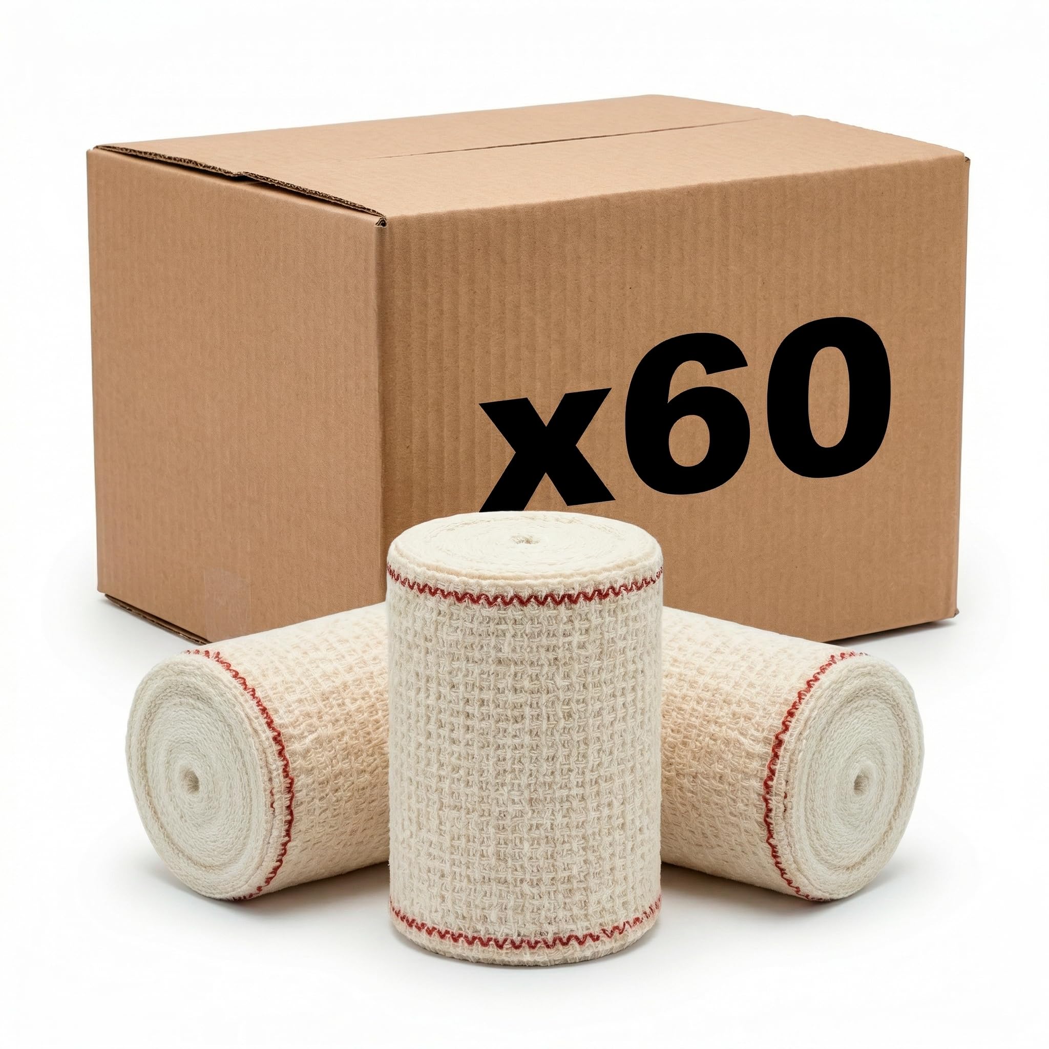 KMINA Venda de Crepe Elastica (60 unidades) Algodon Transpirable, Lavable y Reutilizable, 10 cm x 10 m Blanca