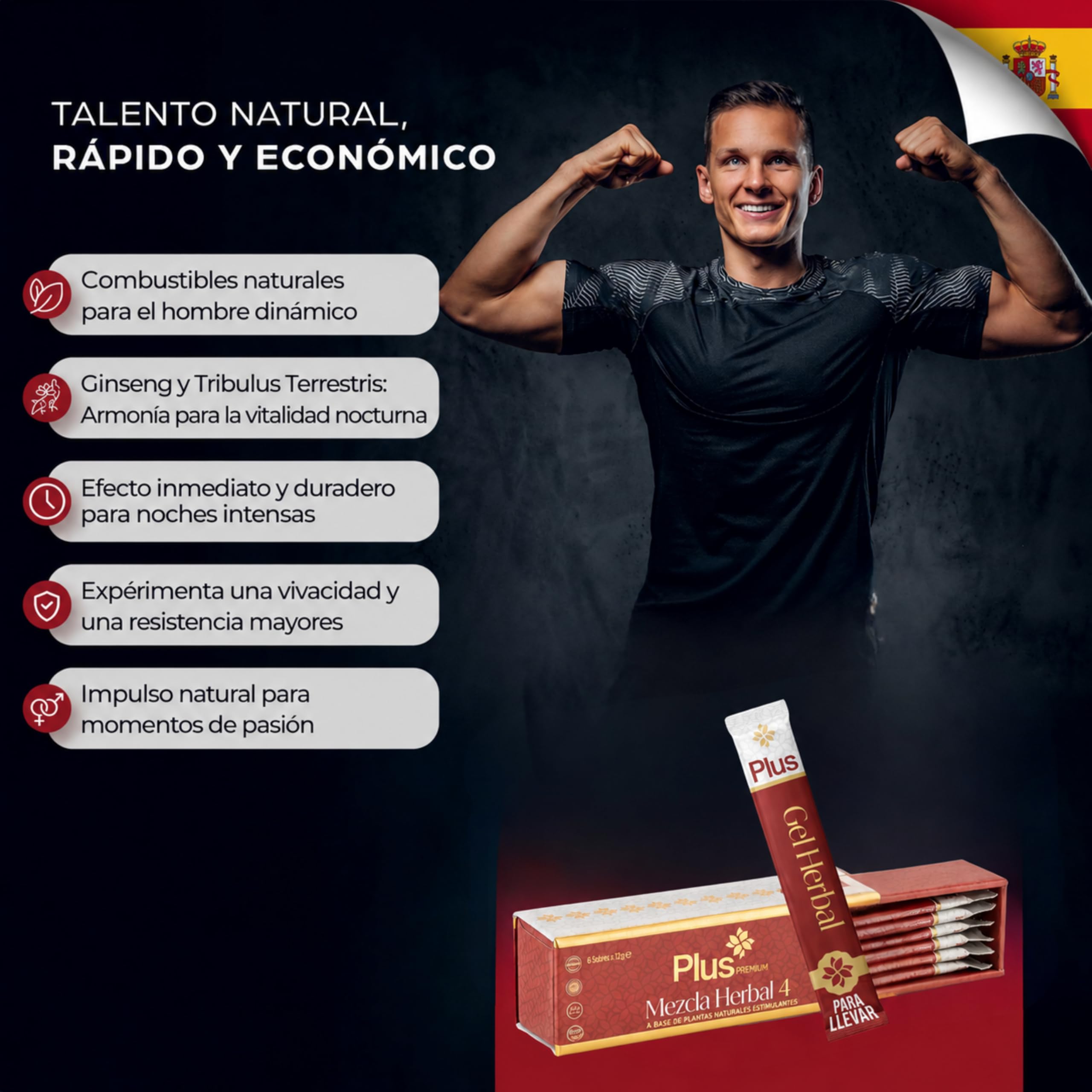 Plus Premium Miel, Efecto Inmediato, 6x12g Stick Miel Gel, Extra Fuerte para Hombres Activos
