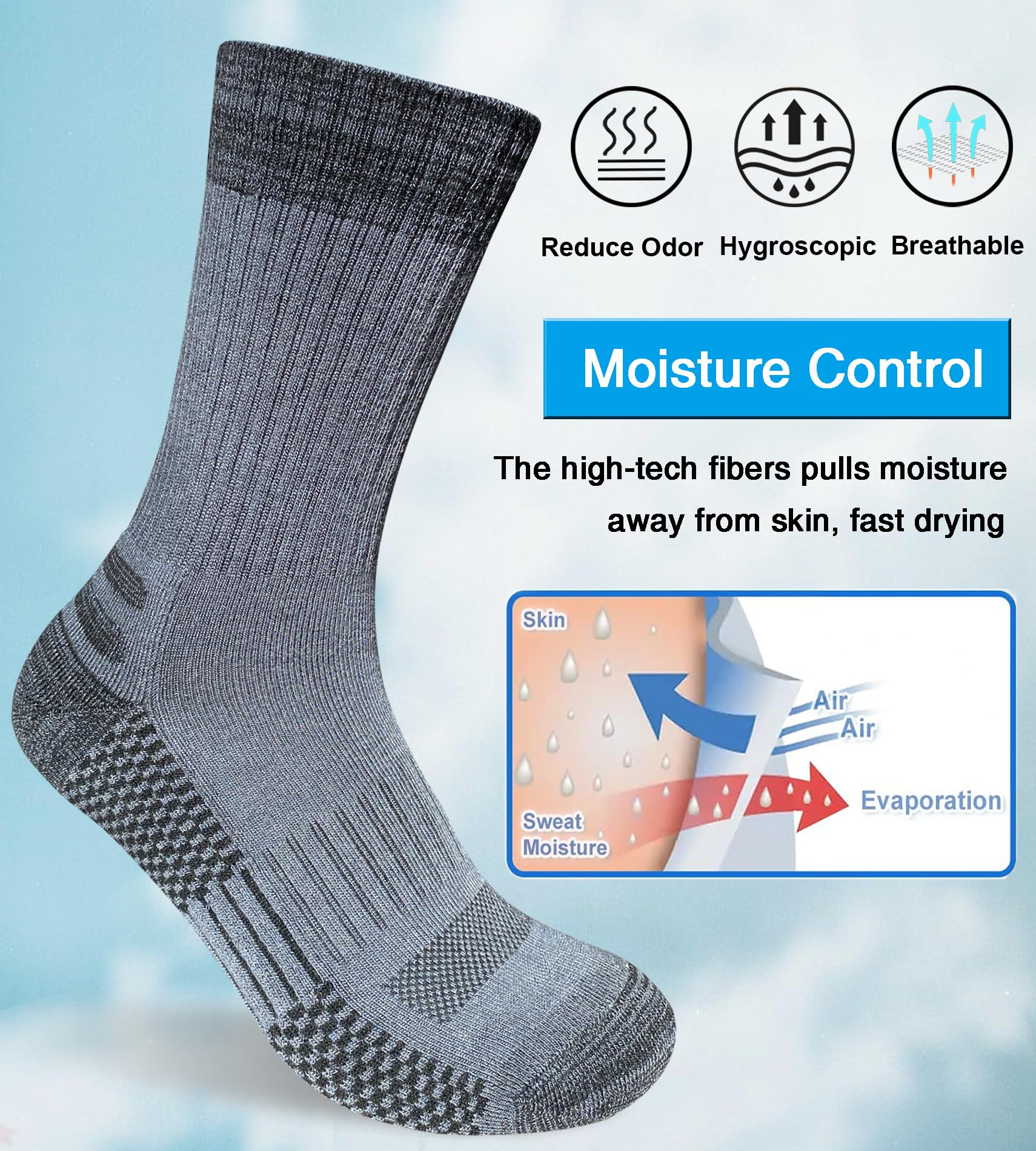 suaskk Calcetines de trabajo para hombre, gruesos, acolchados, absorben la humedad, calcetines de senderismo, 4 pares