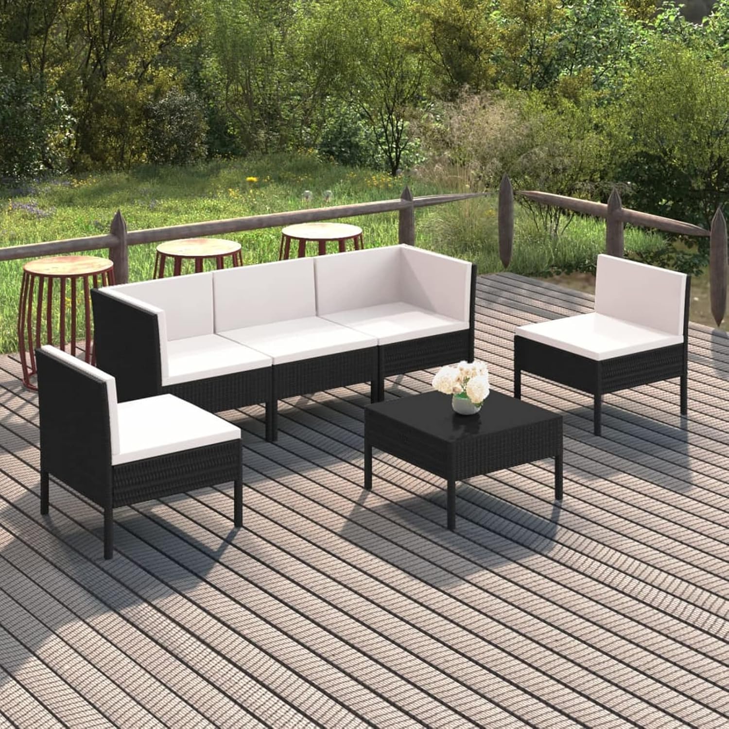 REWIS 6 Piece Patio Set with Cushions Patio Furniture Sets Outdoor Patio Sets Conversation Patio Furniture Patio Conversation Sets Poly Rattan Black 3094344