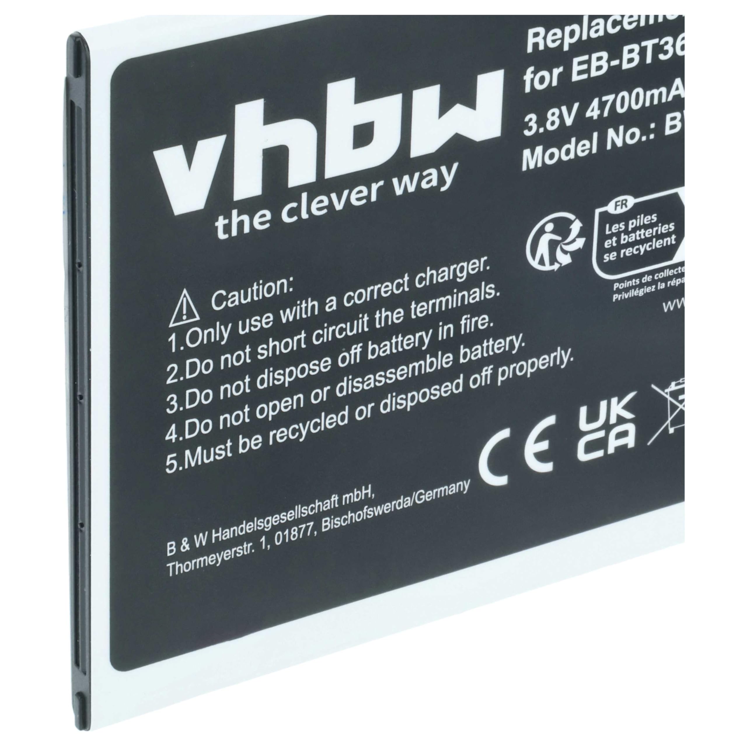 vhbw 1x batería reemplaza Samsung EB-BT365BBU, EB-BT365BBC, EB-BT365BBE, EB-BT365BBUBUS, GH43-04317A para Tablet, Pad (4700 mAh, 3,8 V, Li-Poli)