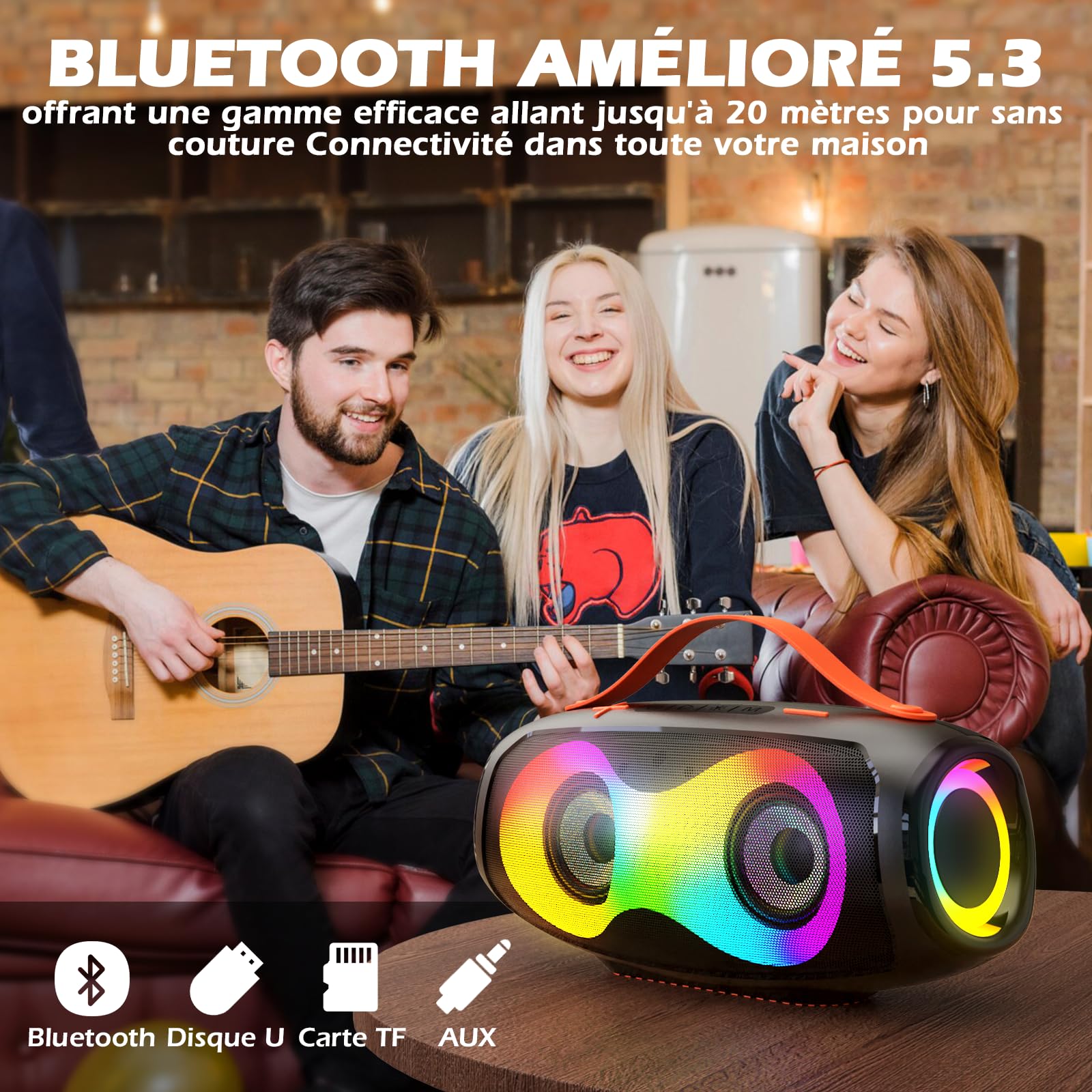 Enceinte Bluetooth Portable LED pour Extérieur