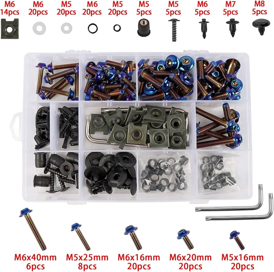 Bodywork Screws 195PCS M5 M6 Motorcycle Full Fairing Bolt