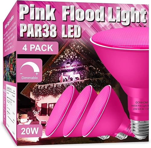 Miniatura 8 de Paquete de 4 luces de inundación rojas PAR38 para exteriores, bombilla roja de inundación regulable, 20 W (equivalente a 200 W), luz LED roja con