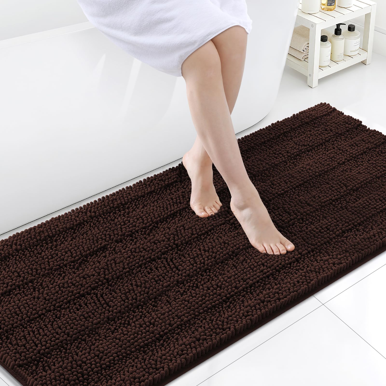 Grandaily Chenille Bathroom Rugs 70x24, Soft Bath Mats, Dark Brown