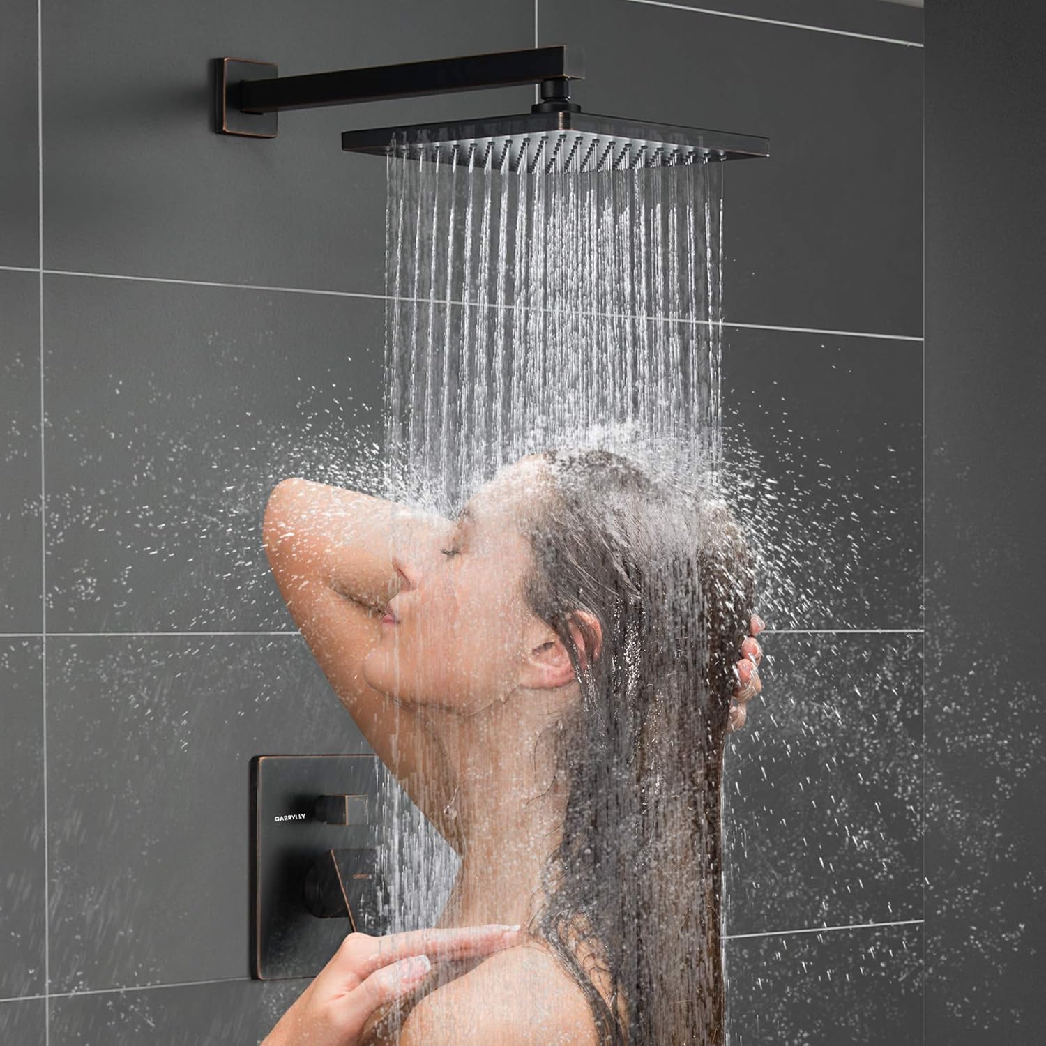 Gabrylly 10" Rain Shower Head, Rainfall Ceiling Mount Shower Head, Oil Rubbed Bronze, 2.5 GPM Water Flow
