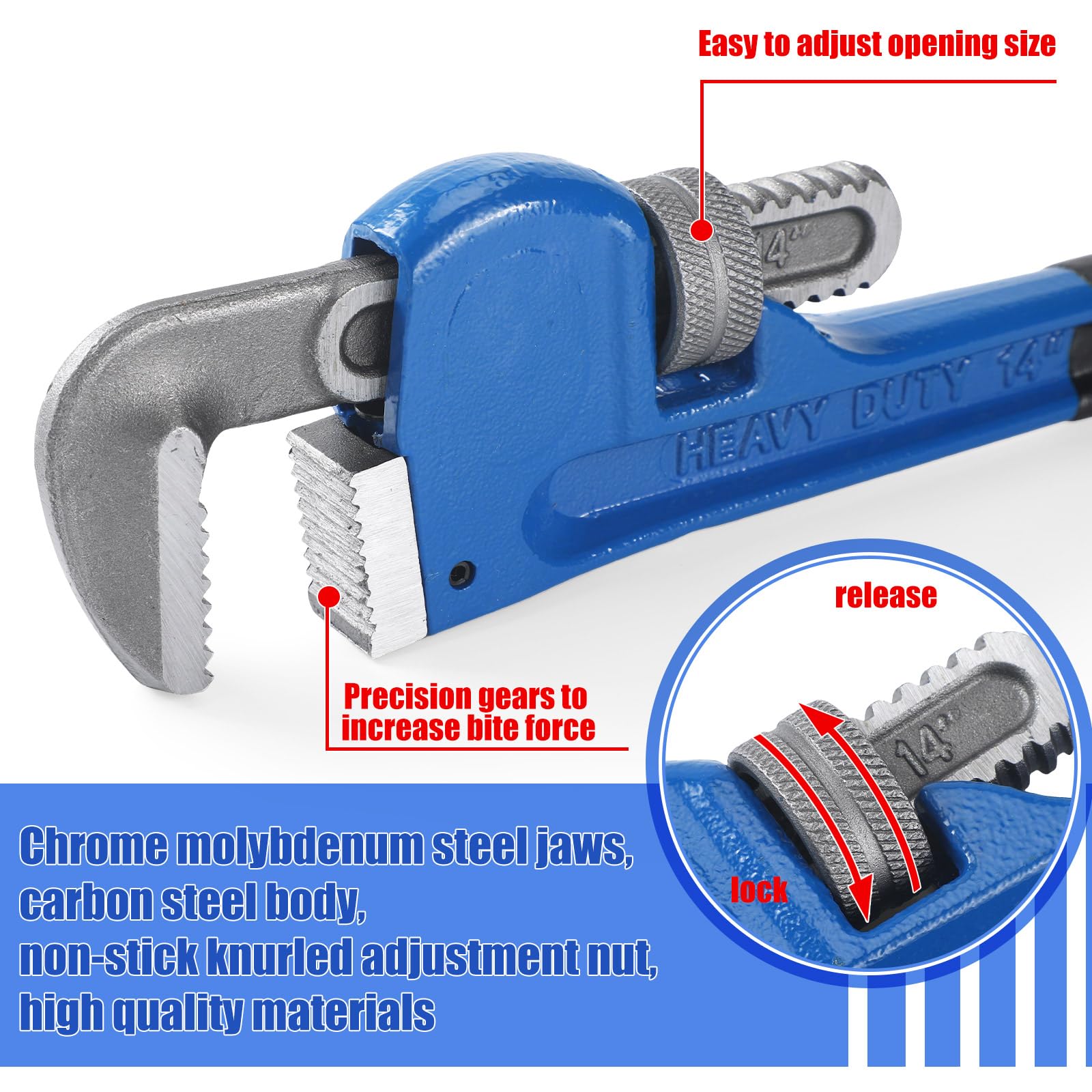 Gisafai 6 sztuk wytrzymałych aluminiowych prostych kluczy do rur zestaw 20 cm 25 cm 30 cm 35 cm 45 cm 61 cm regulowany zestaw kluczy hydraulicznych ze stali stopowej narzędzie hydrauliczne, niebieski