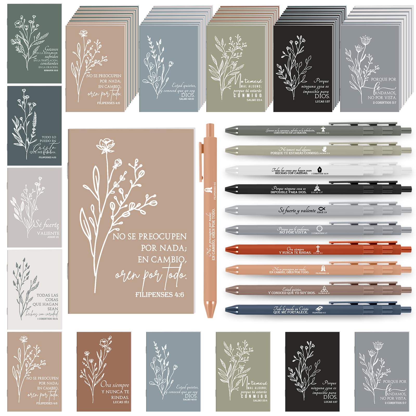 Kosiz 80 Pcs Christian Spanish Pastor Notepads Pens Bulk, Fresh Colors