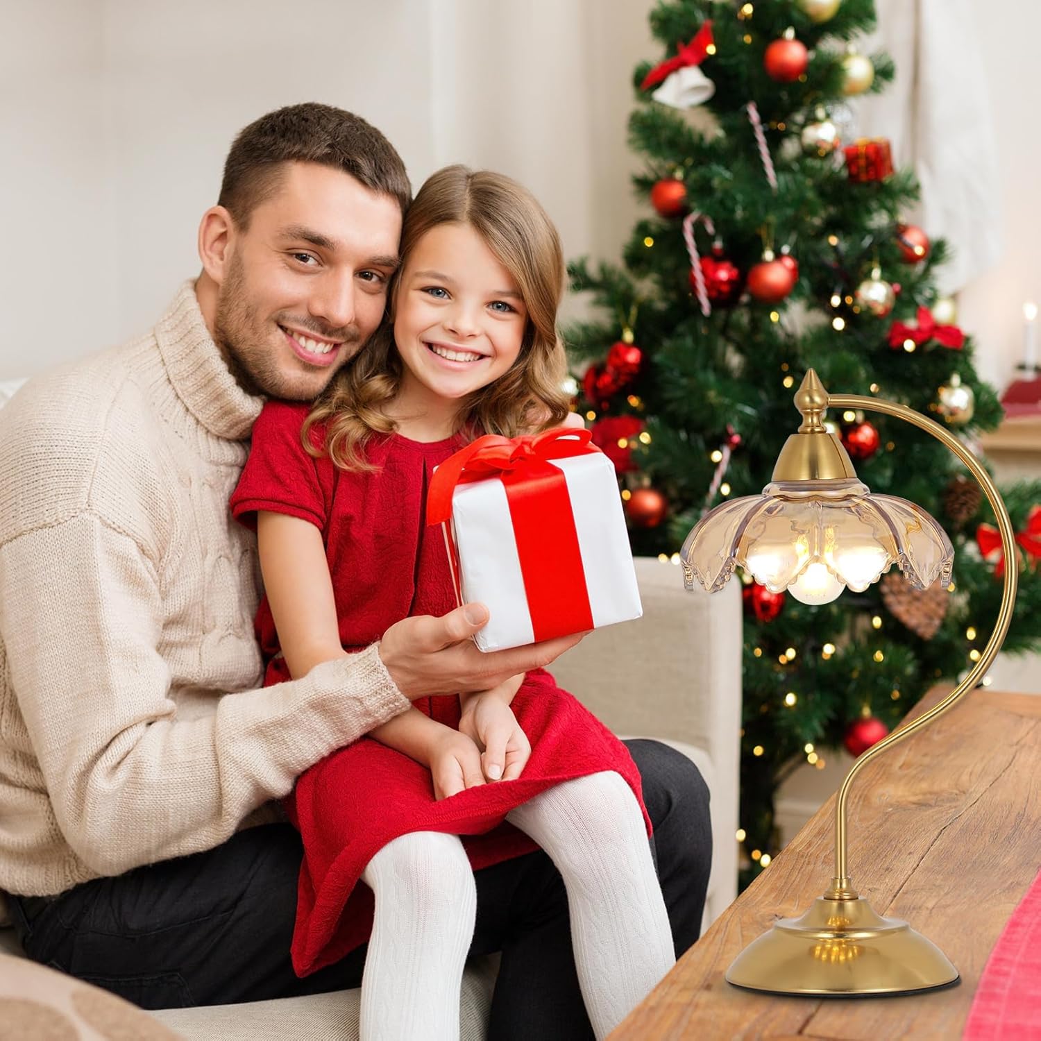 Table Lamps for Living Room, Flower Desk Lamp, Glass Beside Lamp for Nightstand, Gooseneck Small Table Lamp, Mid Century Modern Desk Light, Table Light for Bedroom Home Office Reading (Amber)