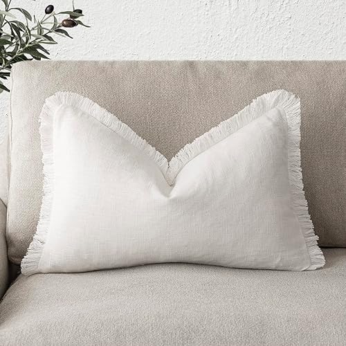 Foindtower Fundas de almohada decorativas de lino con flecos, acogedora funda de cojín bohemia con borlas, funda de almohada decorativa suave para