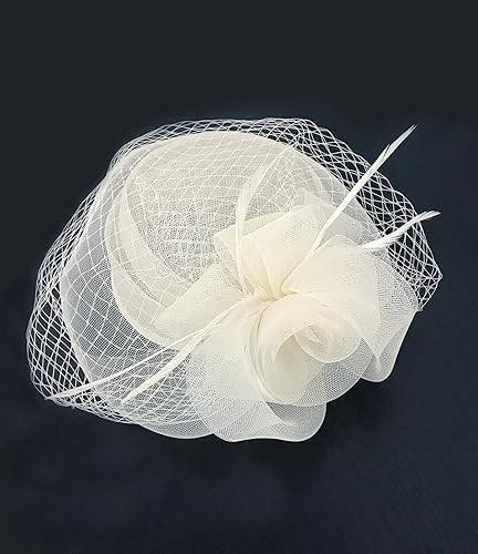 Miniatura 5 de Z&X Sinamay Fascinator Hat Floral Feather Pillbox Derby Hats for Women Wedding Tea Party with Headband Clip