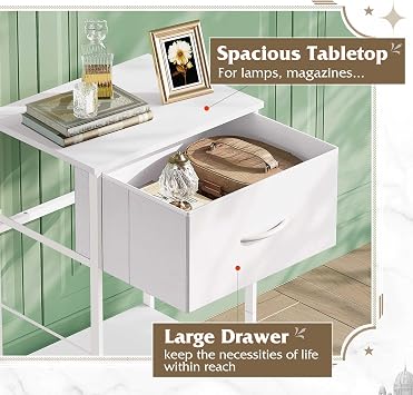 WLIVE White Night Stand Set 2, Nightstands Set of 2 with Fabric Drawer and Wood Open Shelf, Small Bedside Tables for Bedroom, Dorm, Small Space, Easy Assembly, 25.03'' Height