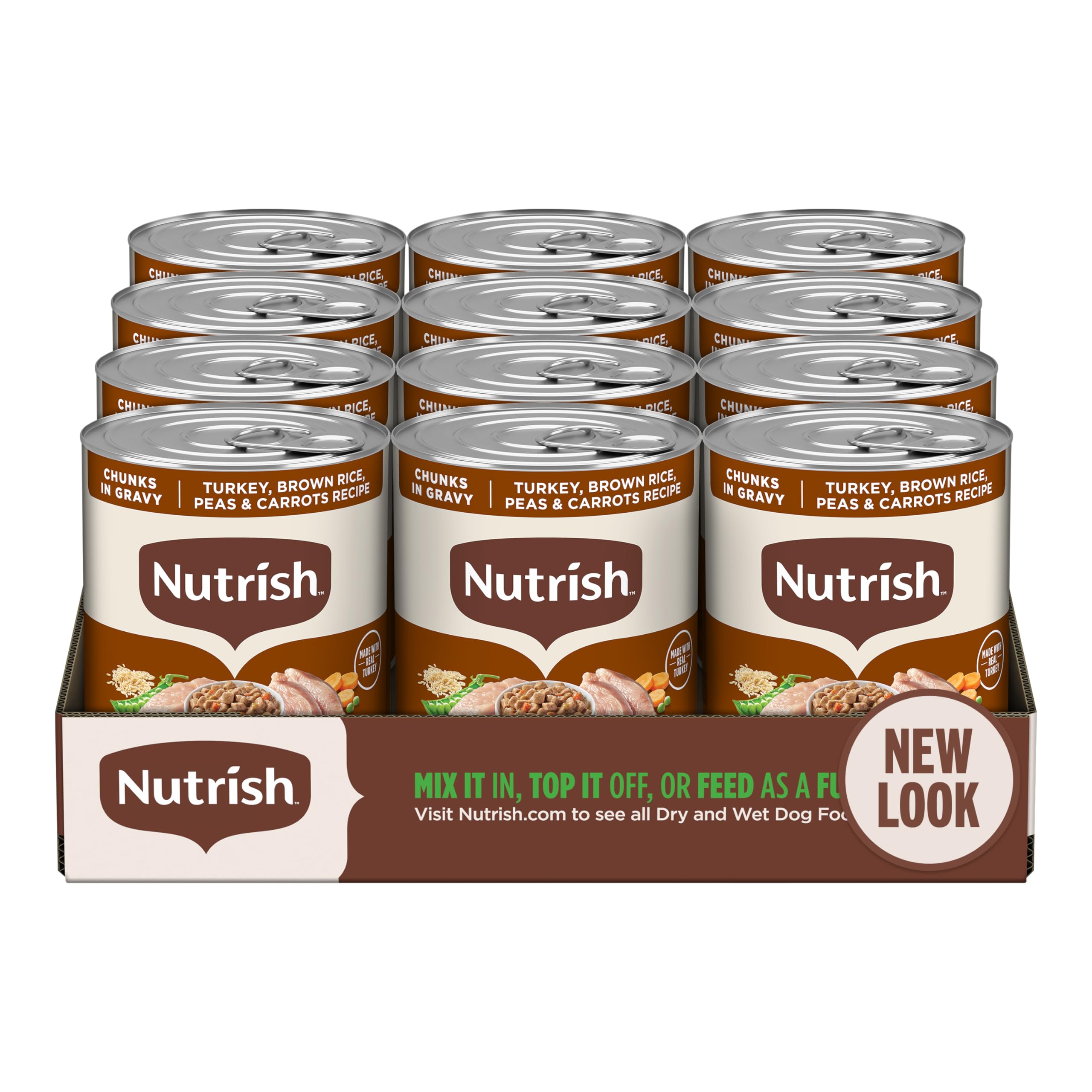 Nutrish Rachael Ray Wet Dog Food Chunks in Gravy Real Turkey, Brown Rice, Peas & Carrots Recipe, 13 oz. Can