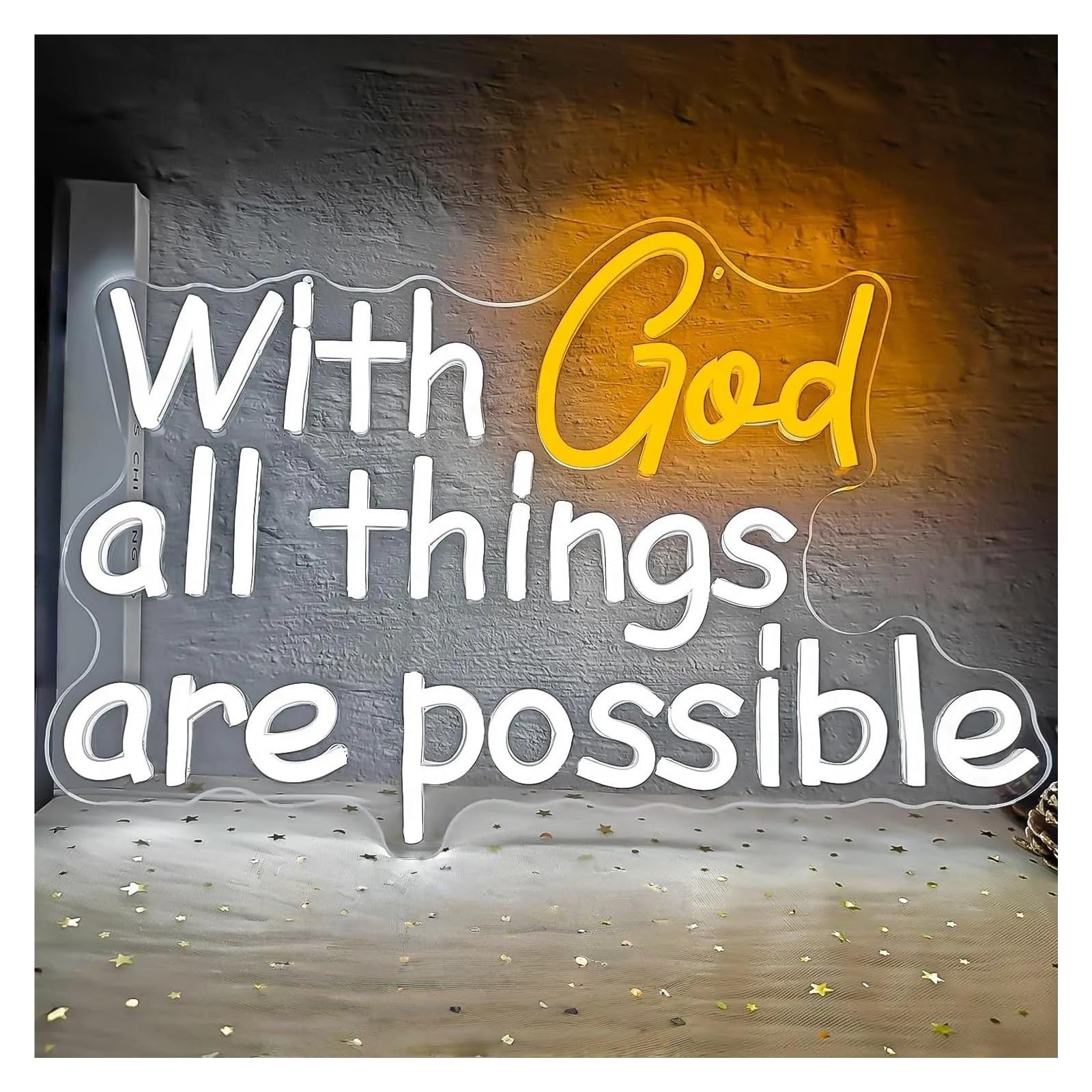 RONGCH Hanging Art Neon Signs with God All Things are Possible Neon Sign for Wall Decor Light Up Religious Scripture Christian Bible Verses 41.5x29cm