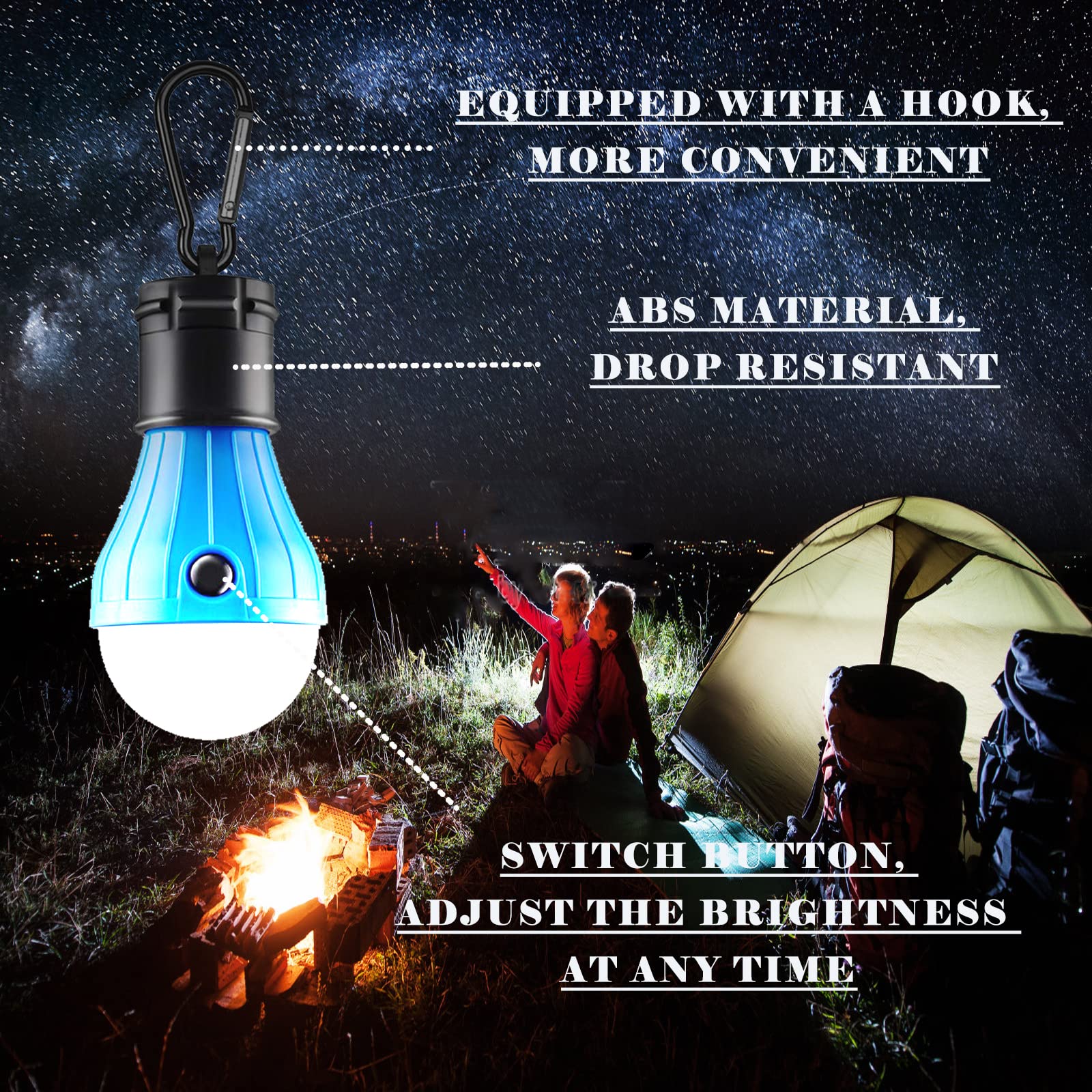 Lampes de camping LED rechargeables, 3 modes d'éclairage, étanchéité