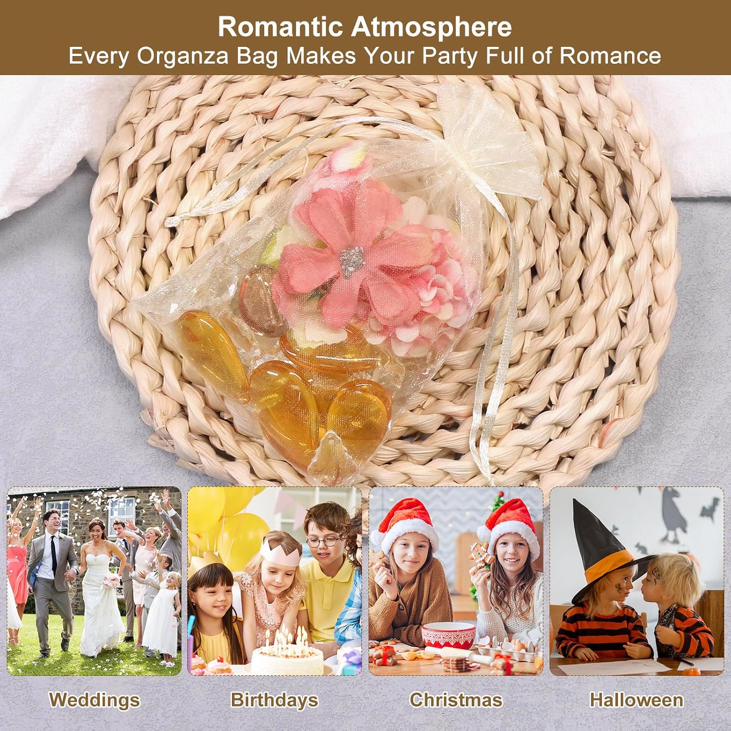 SumDirect 100Pcs 4x6inch Sheer Drawstring Organza Jewelry Pouches Wedding Party Christmas Favor Gift Bags (Beige) image 5