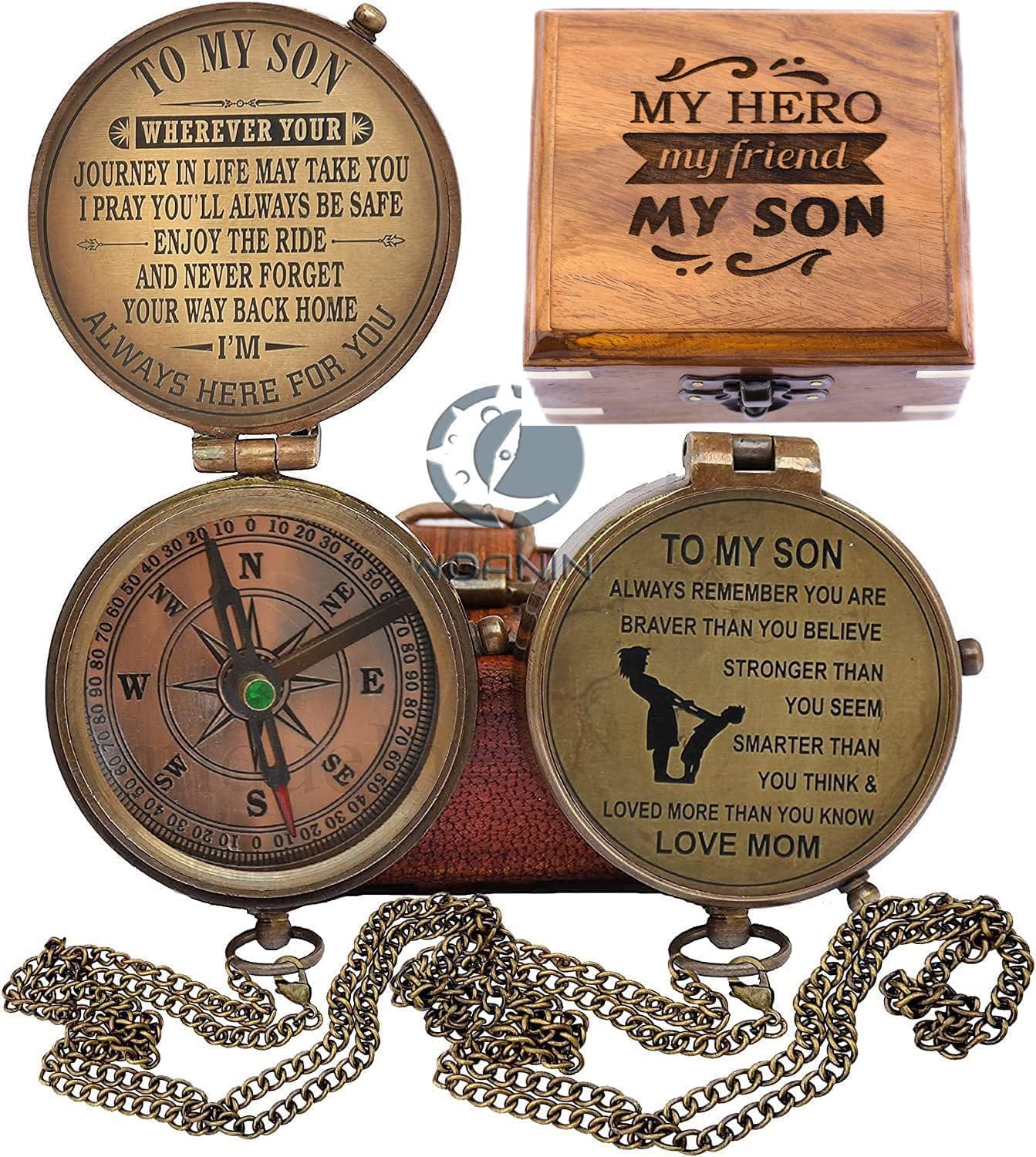 Brújula de regalo para hijo con funda de cuero, regalos de mamá a hijo, regalos para mi hijo, regalo de madre a hijo, ideal para el día de graduación, cumpleaños de hijo o confirmación
