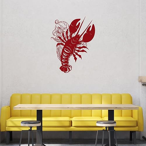 Miniatura 3 de Vinilo adhesivo de pared de langosta Sea Animal Art Decor para restaurante pegatinas gran decoración (1227 ig) rojo oscuro