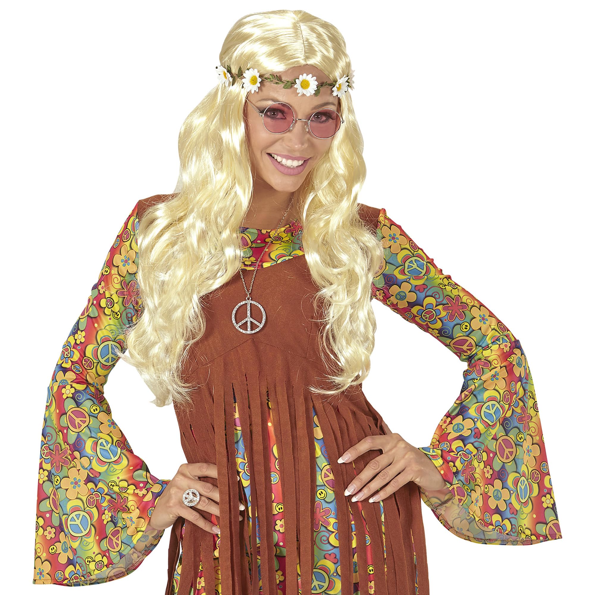 Perruque Hippie Ou Médiévale Widmann Avec Bandeau Floral - Accessoire Carnaval Fête à Thème